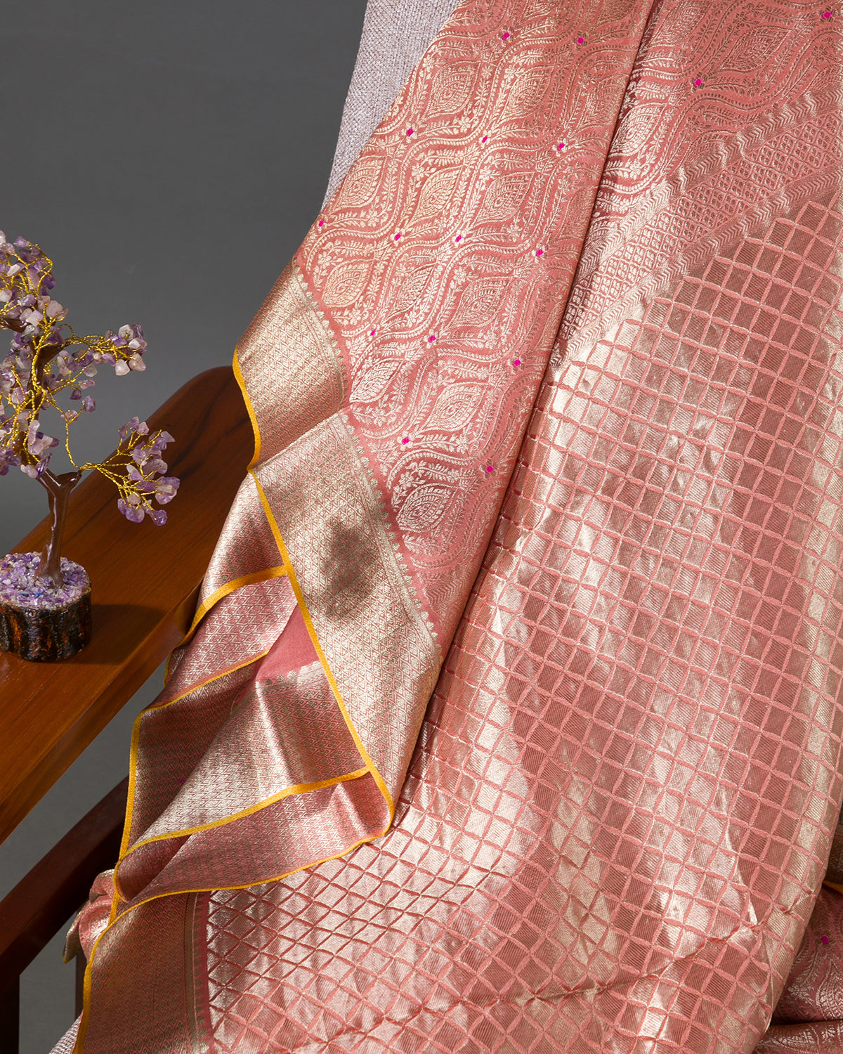 Meenakari Jaal - Peach Mysore Crepe Silk Saree