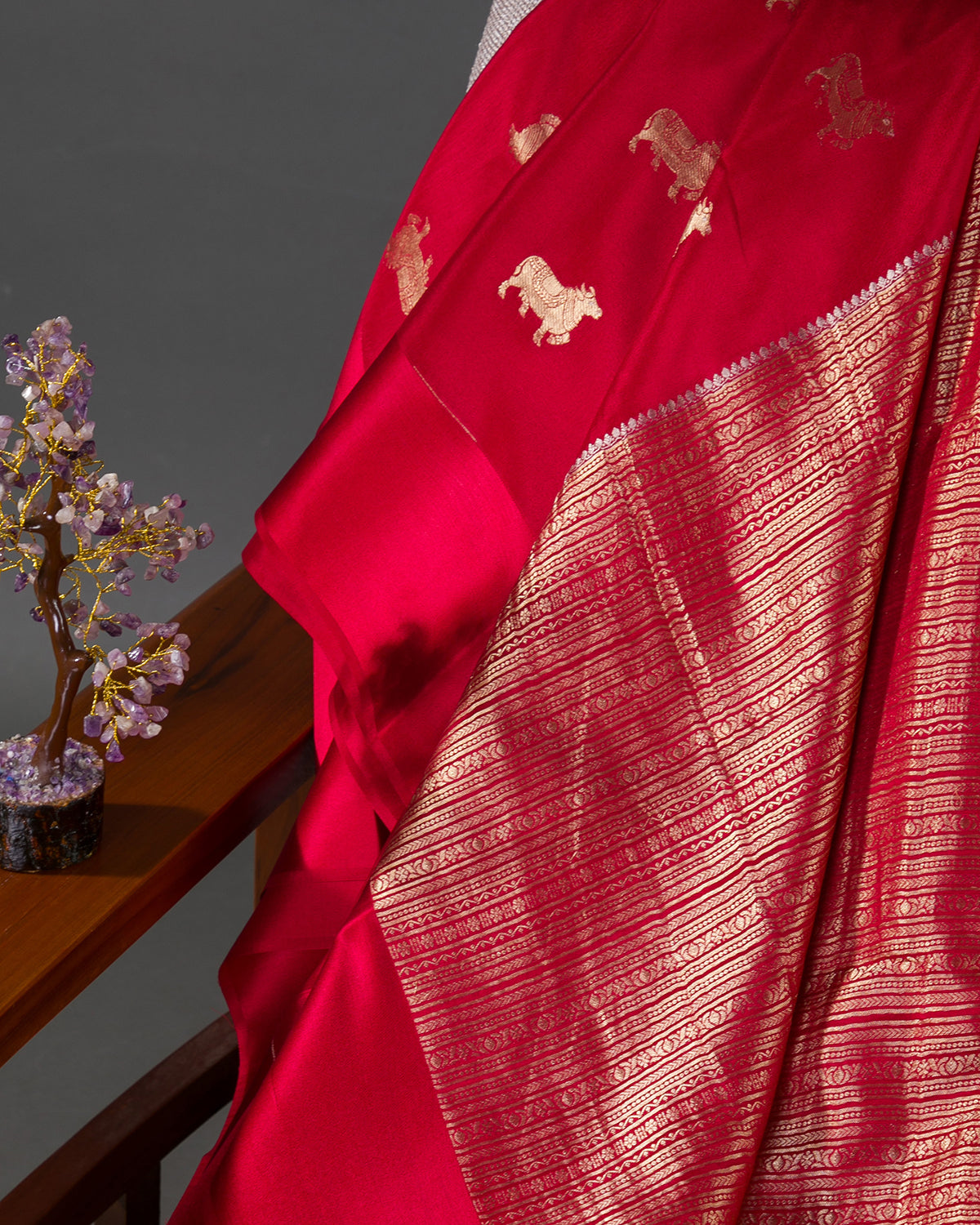 Pichwai - Red Mysore Crepe Silk Saree