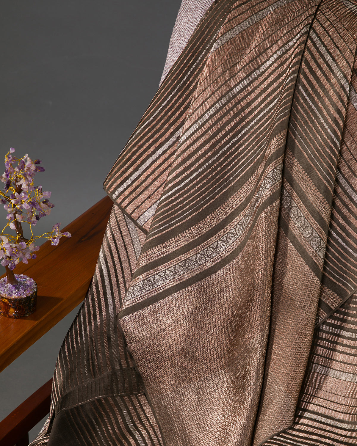 Pastel Stripes - Brown Mysore Crepe Silk Saree