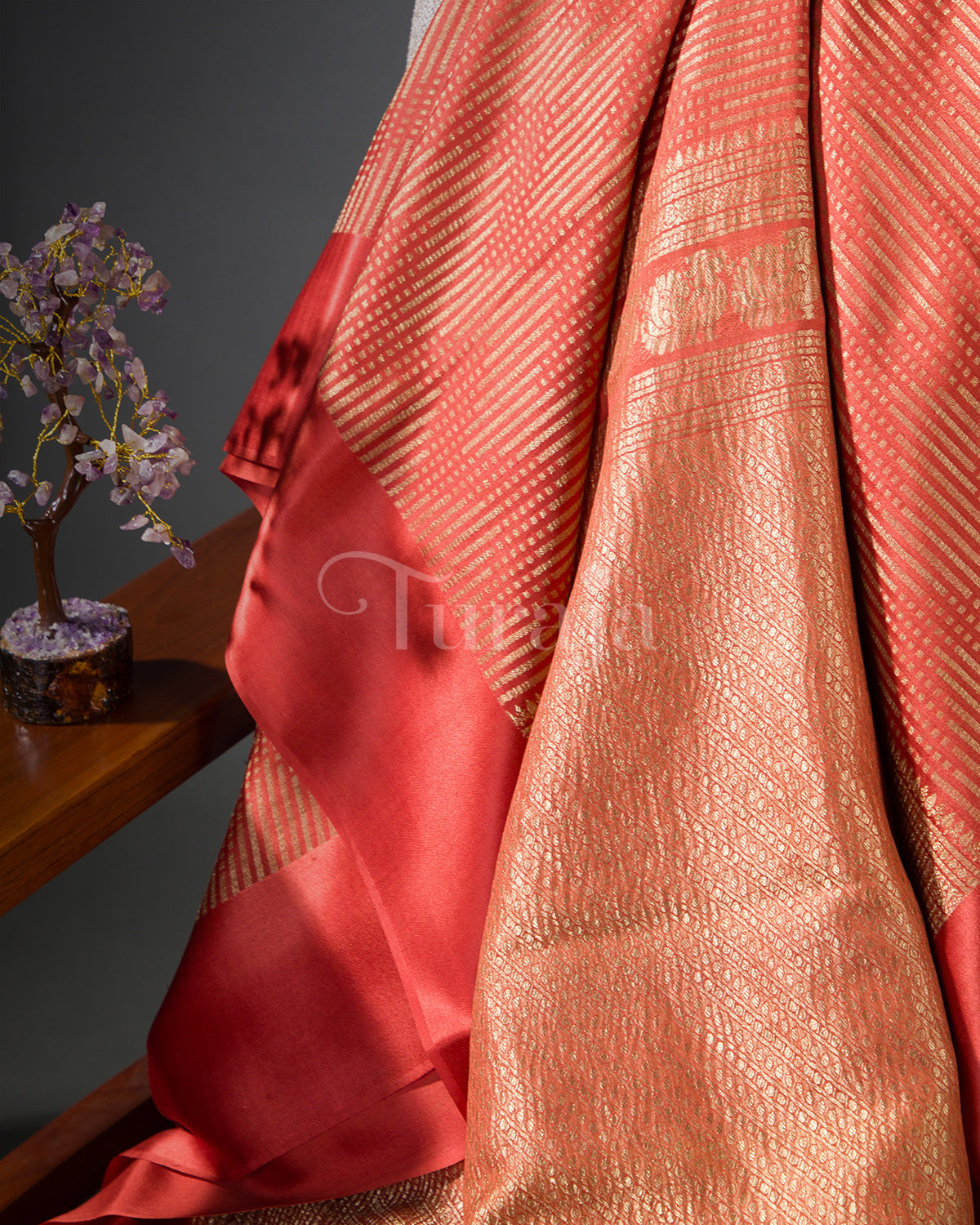 Sunset Weave: Rust Orange Mysore Crepe Silk Saree