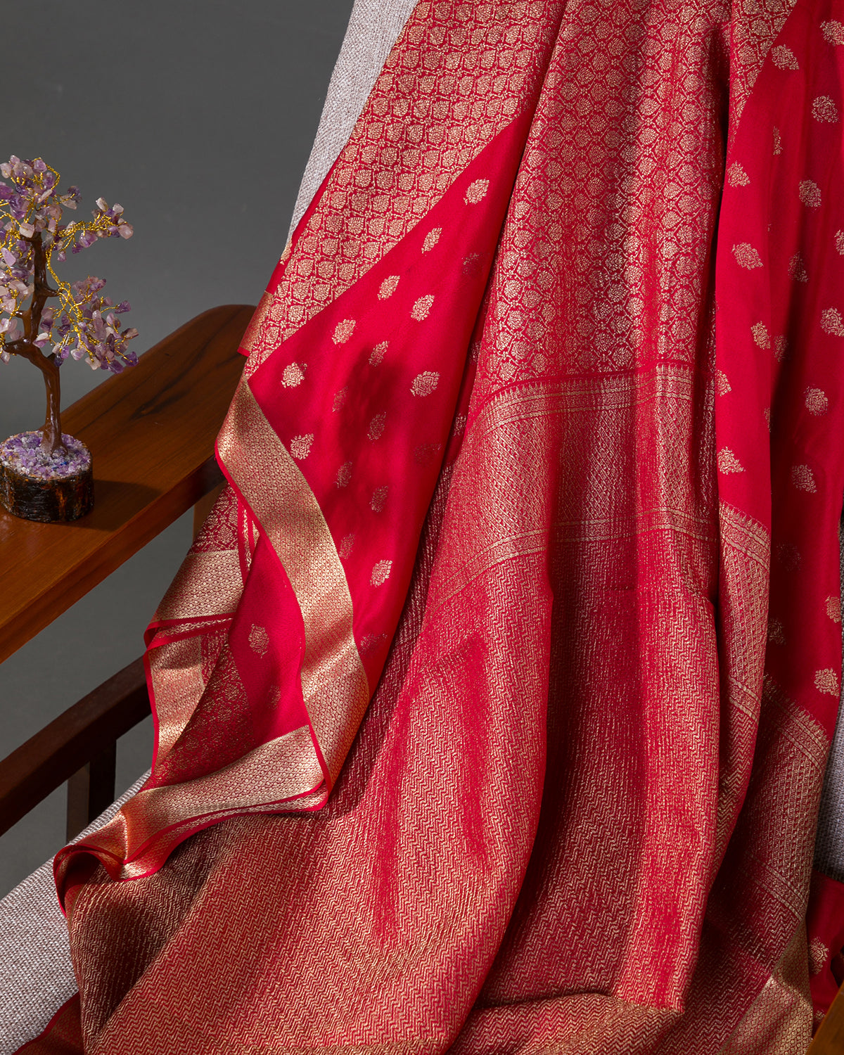 Zari Darbar - Red Mysore Crepe Silk Saree