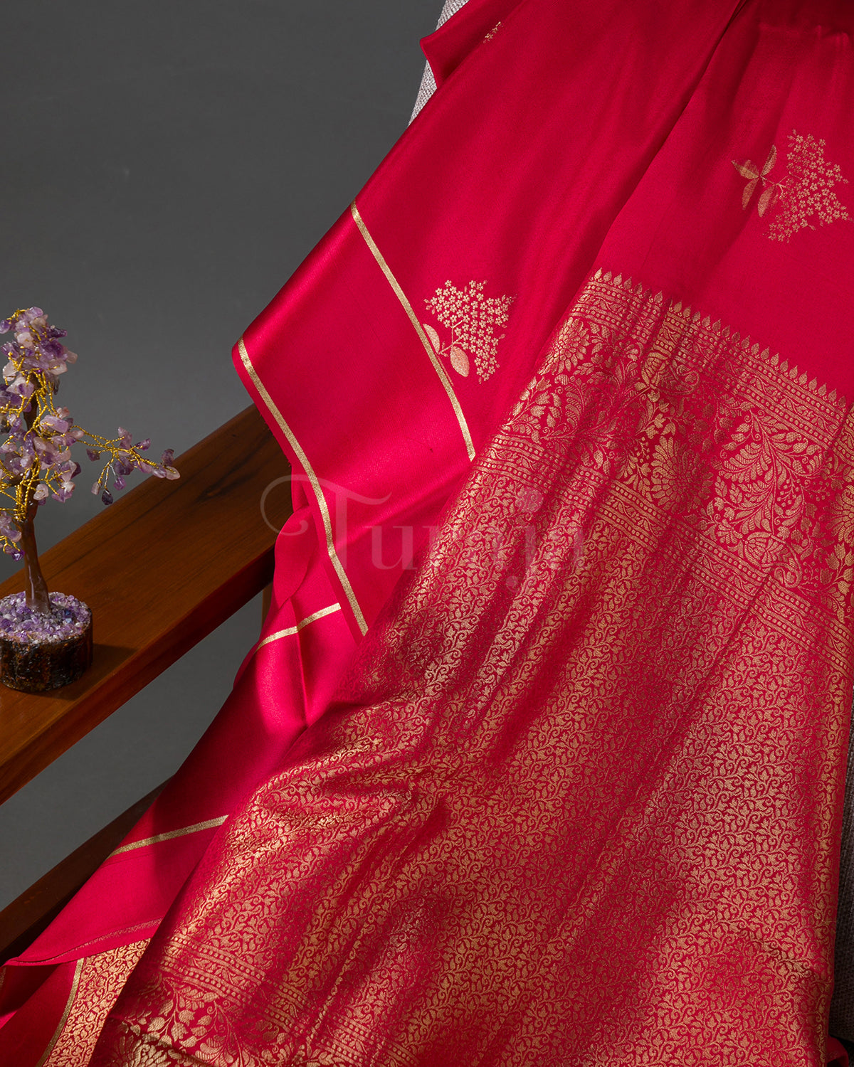 Guldasta - Red Mysore Crepe Silk Saree
