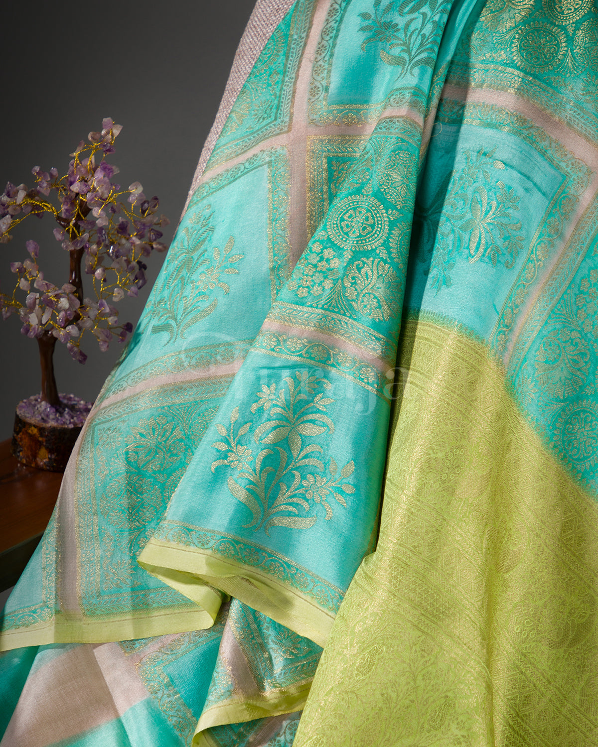 Floral Garden: Sky Blue Mysore Crepe Silk Saree