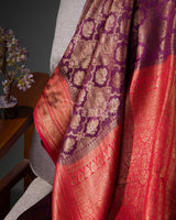 Dual Tone Brocade Contrast: Wine & Red Mysore Crepe Silk Saree-view3