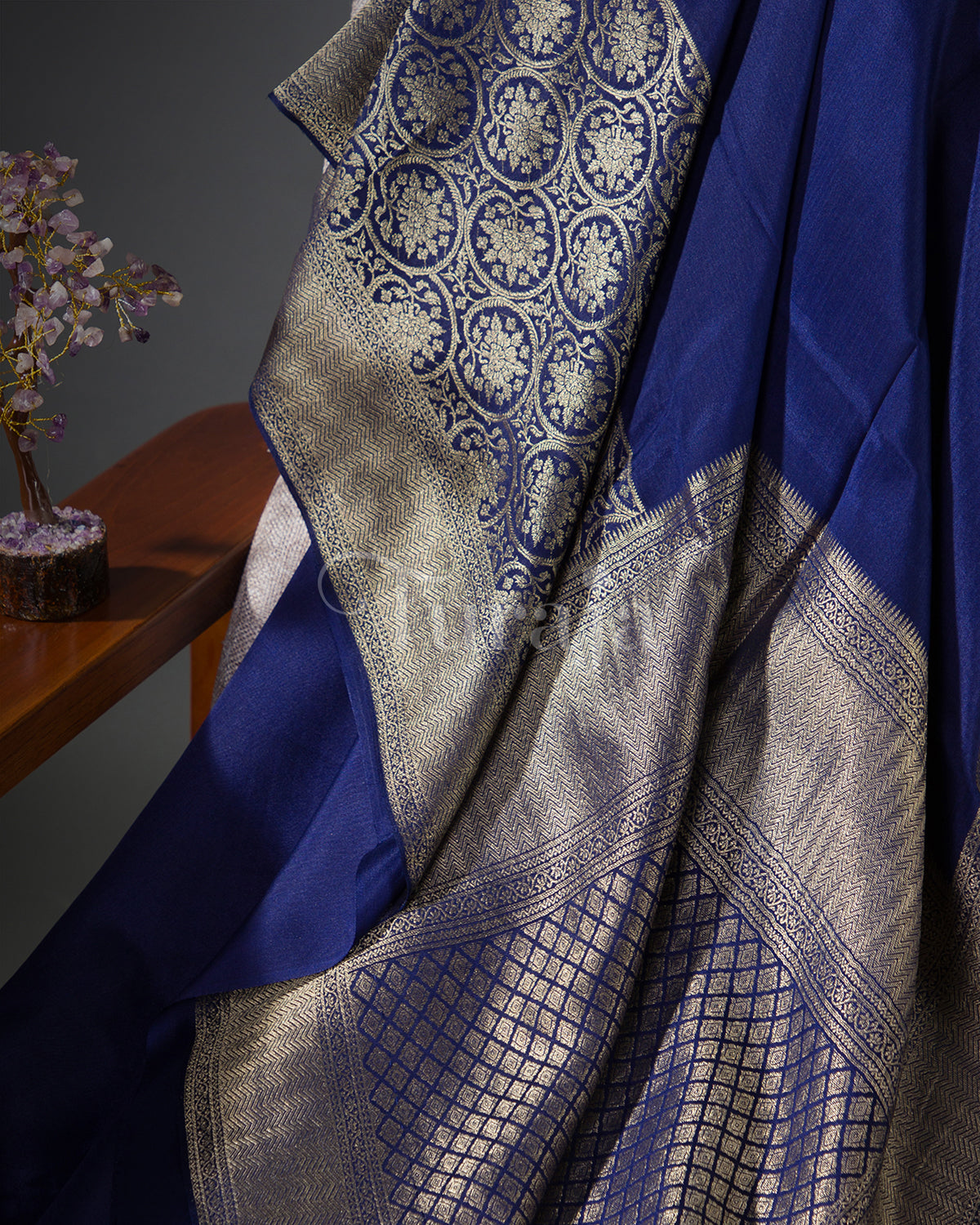 Neelkanti: Navy Blue Mysore Crepe Silk Saree