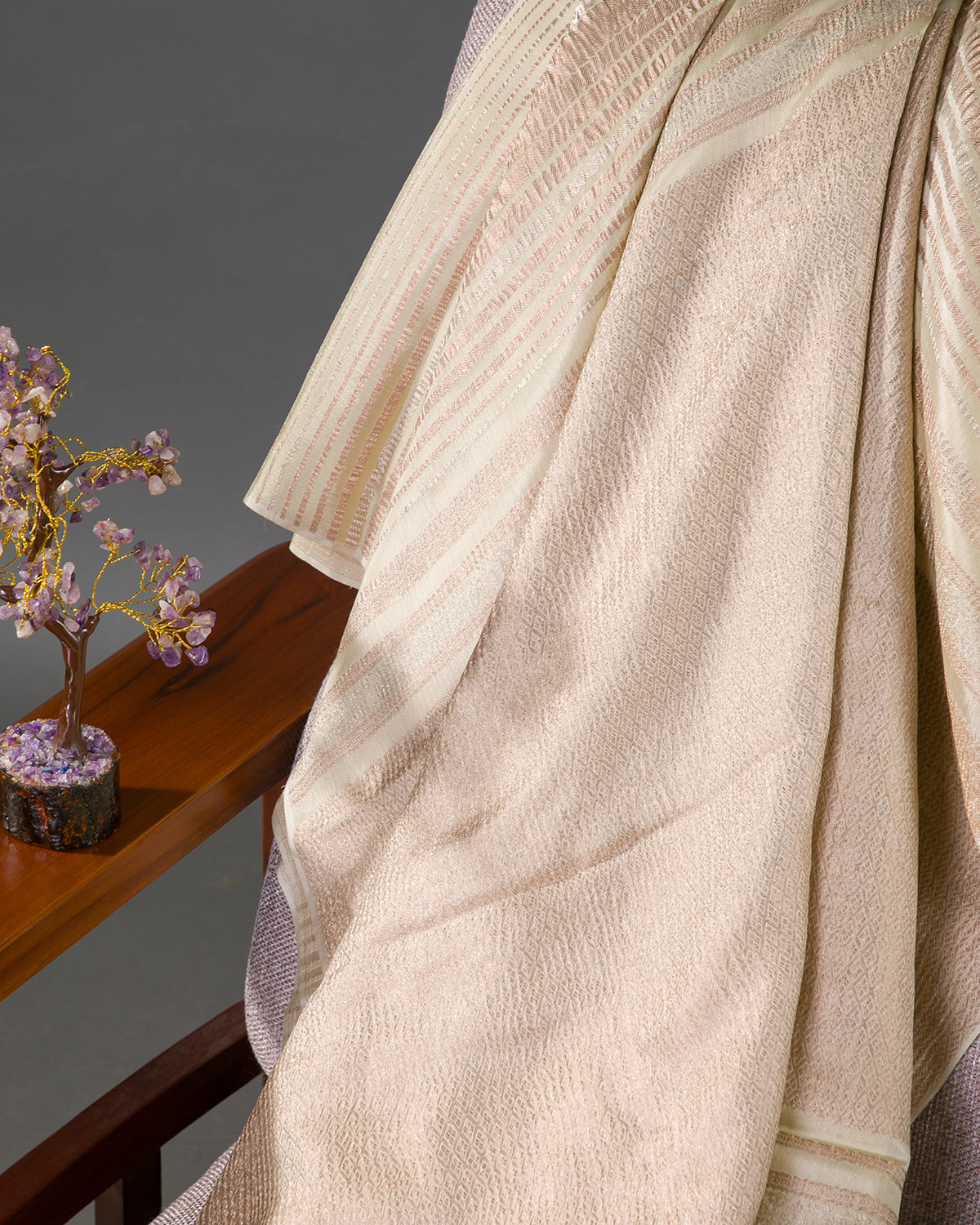 Pastel Stripes - Offwhite Mysore Crepe Silk Saree