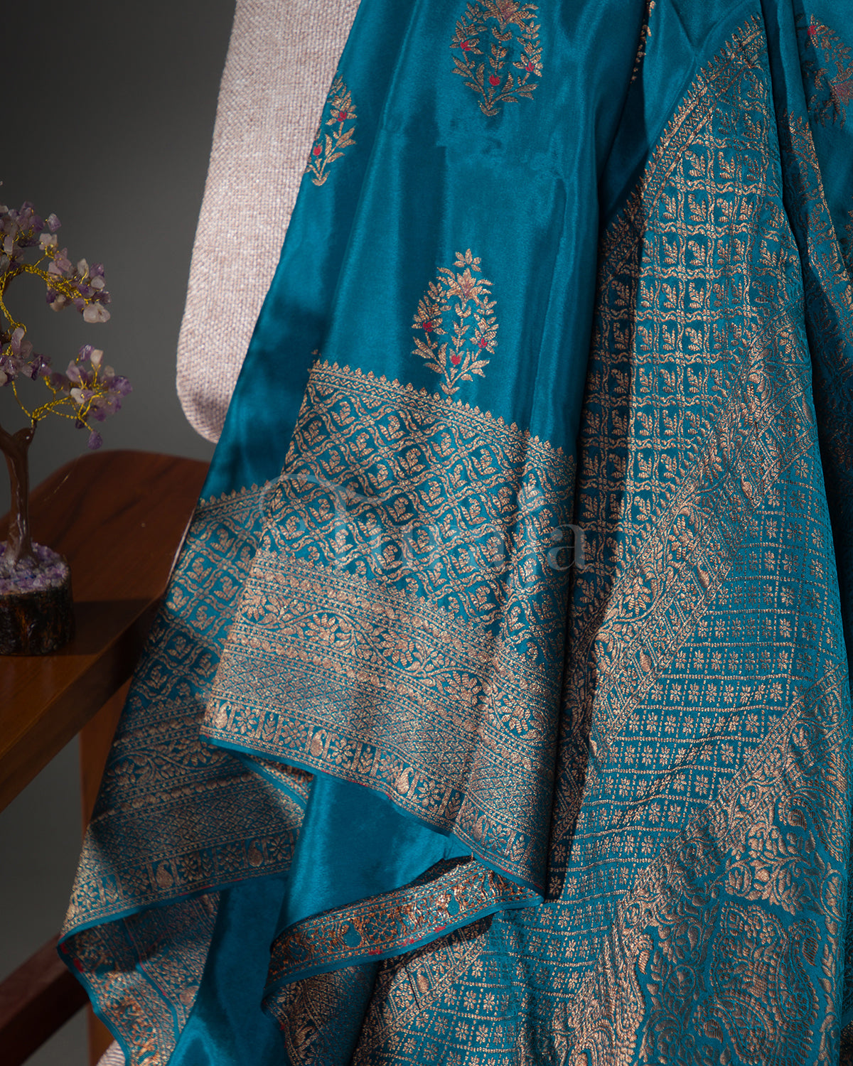 Rajnigandha: Rama Blue Mysore Crepe Silk Saree