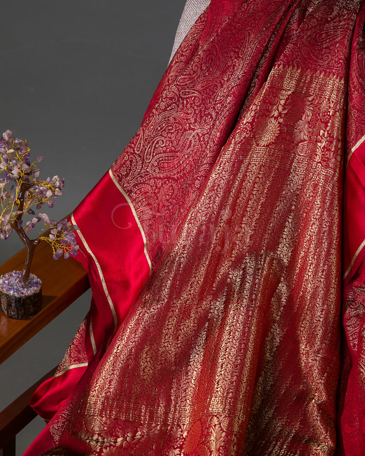 Royal Keri - Red Mysore Crepe Silk Saree (Copy)