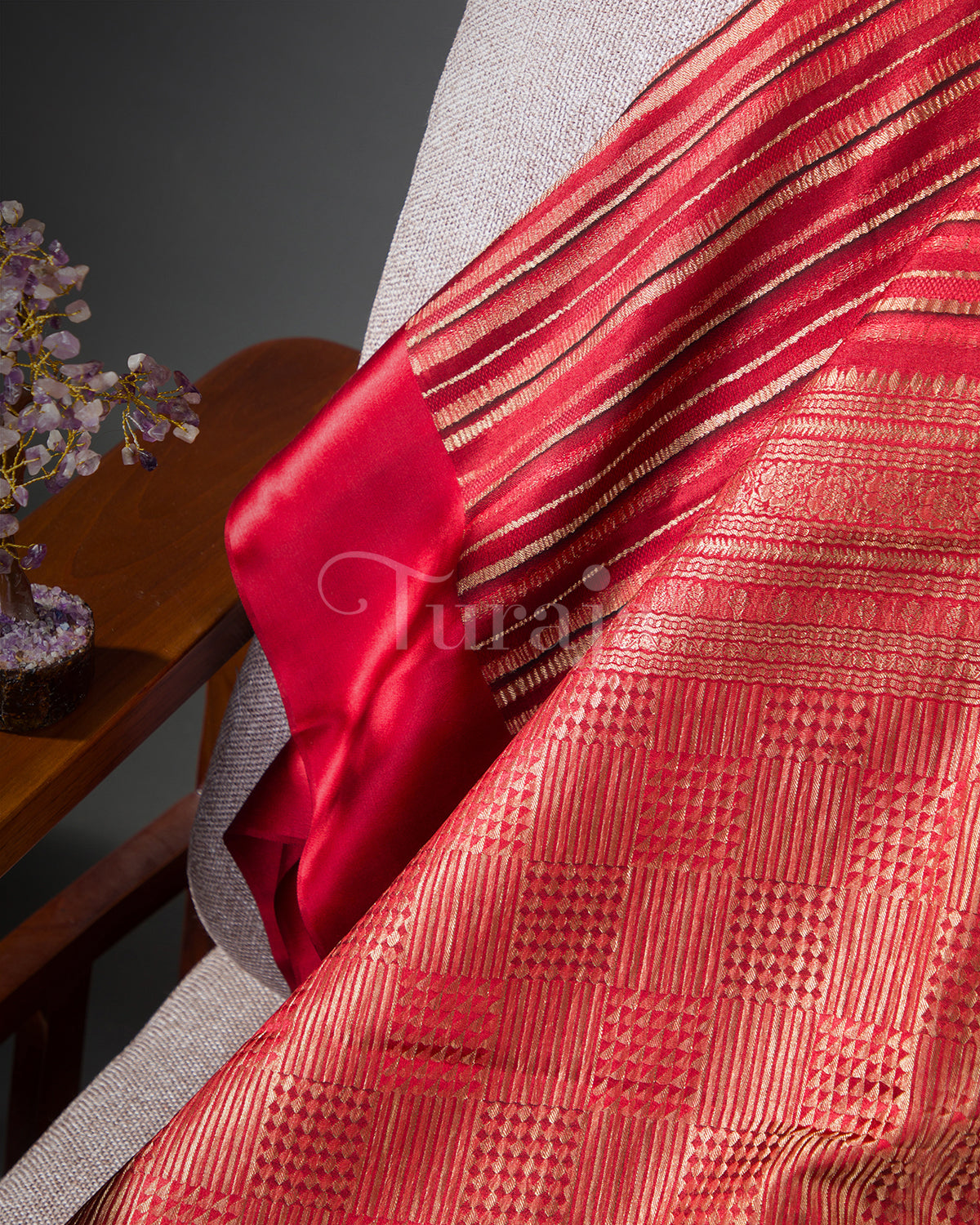 Timeless Stripes: Red Mysore Crepe Silk Saree-view3