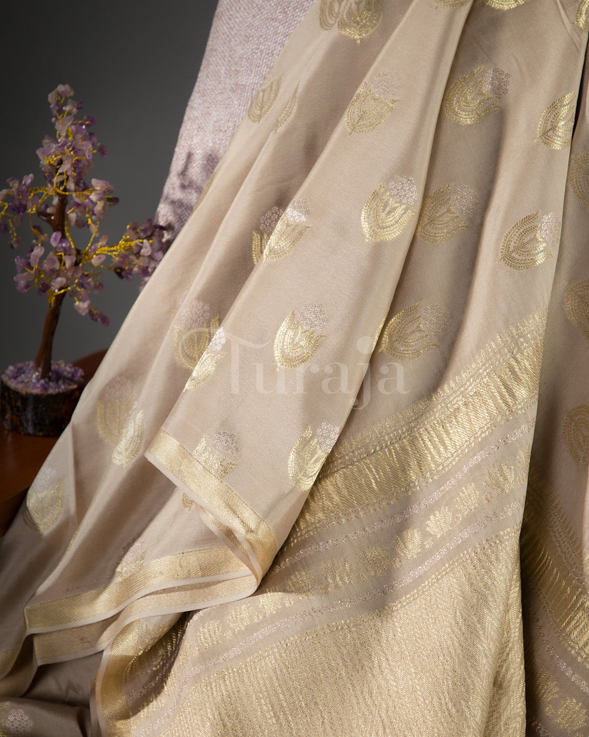 Moonlit: Beige Mysore Crepe Silk Saree
