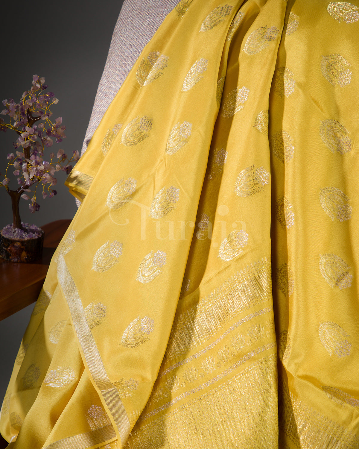 Moonlit: Yellow Mysore Crepe Silk Saree