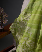 Pastel Bloom Tissue: Green Mysore Crepe Silk Saree