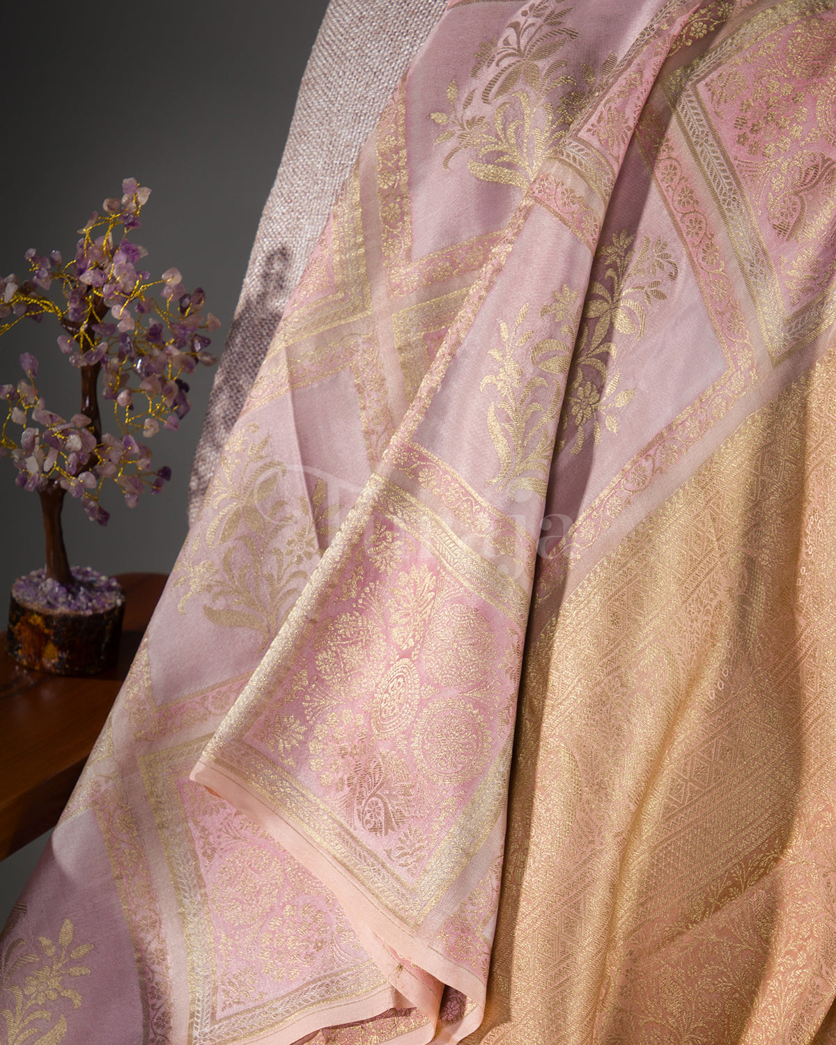 Floral Garden: Powder Pink Mysore Crepe Silk Saree