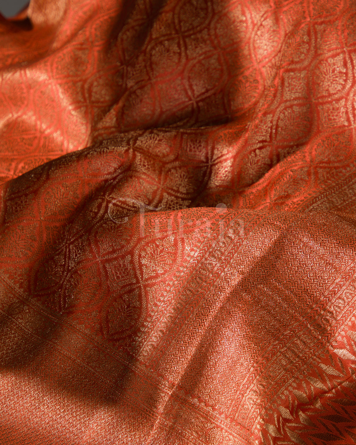 (Rashmika Mandanna Design) Saanjh : Rust Orange Brocade Mysore Crepe Silk Saree