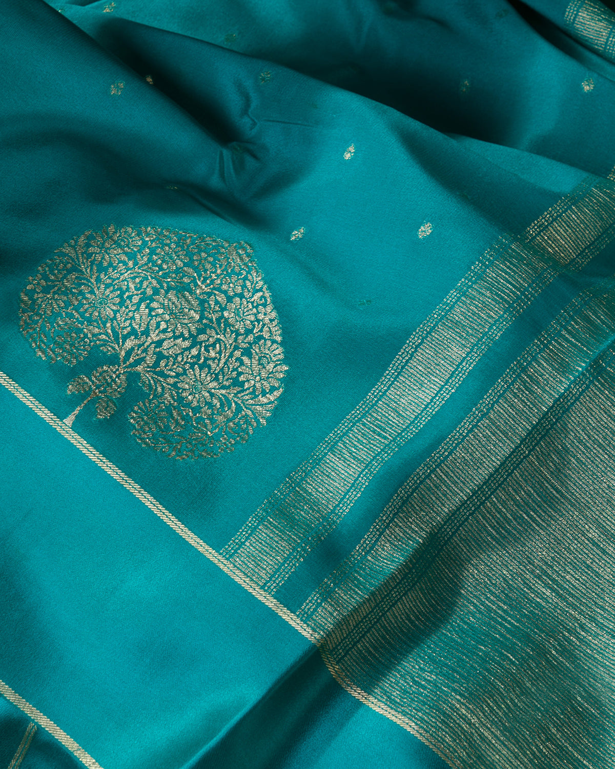 Morbagh - Rama Blue Mysore Crepe Silk Saree