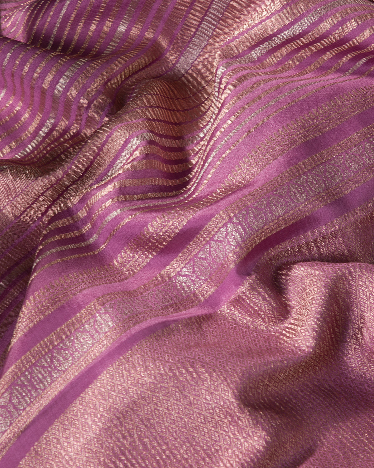 Pastel Stripes - Lavender Mysore Crepe Silk Saree