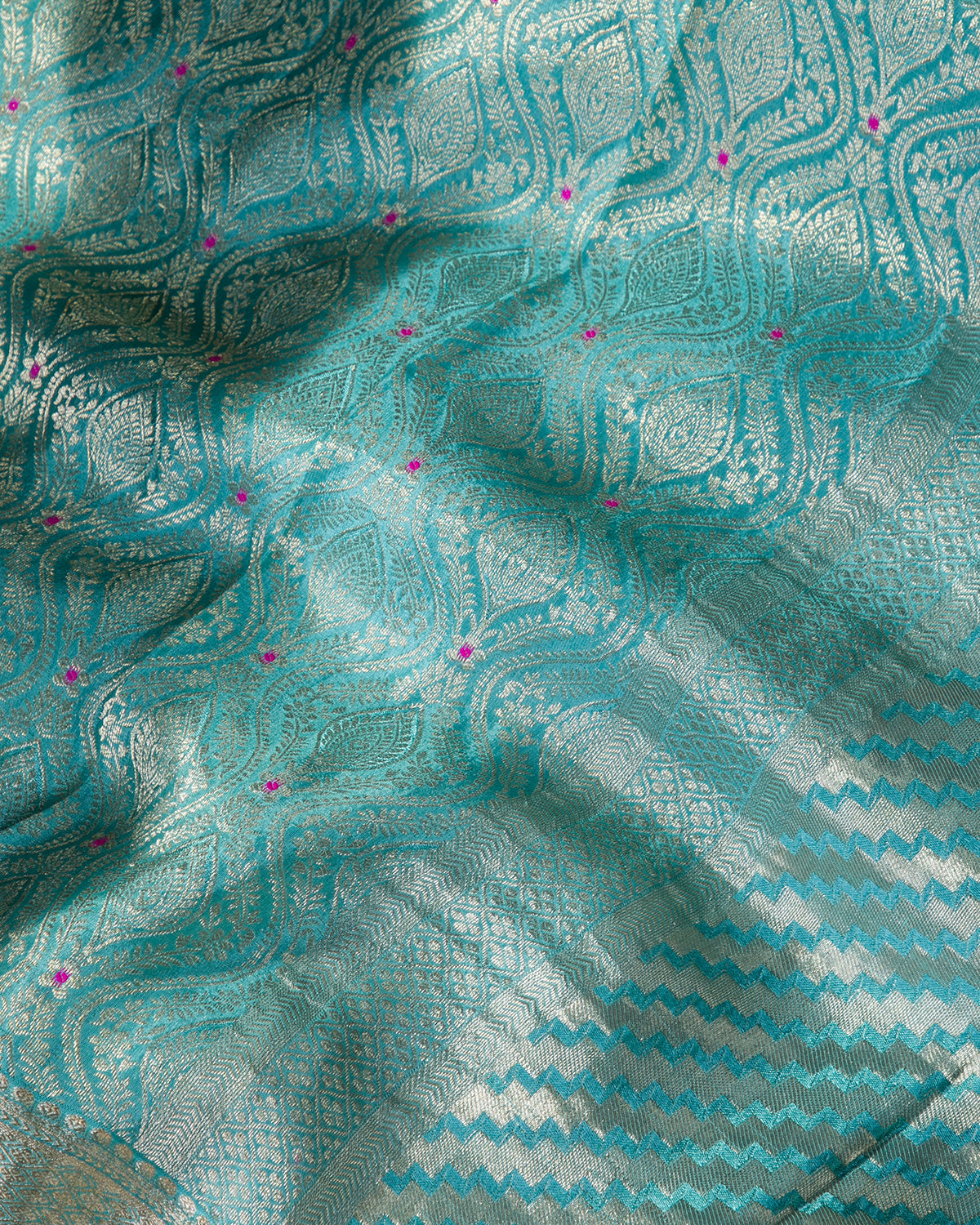 Meenakari Jaal - Firozi Mysore Crepe Silk Saree