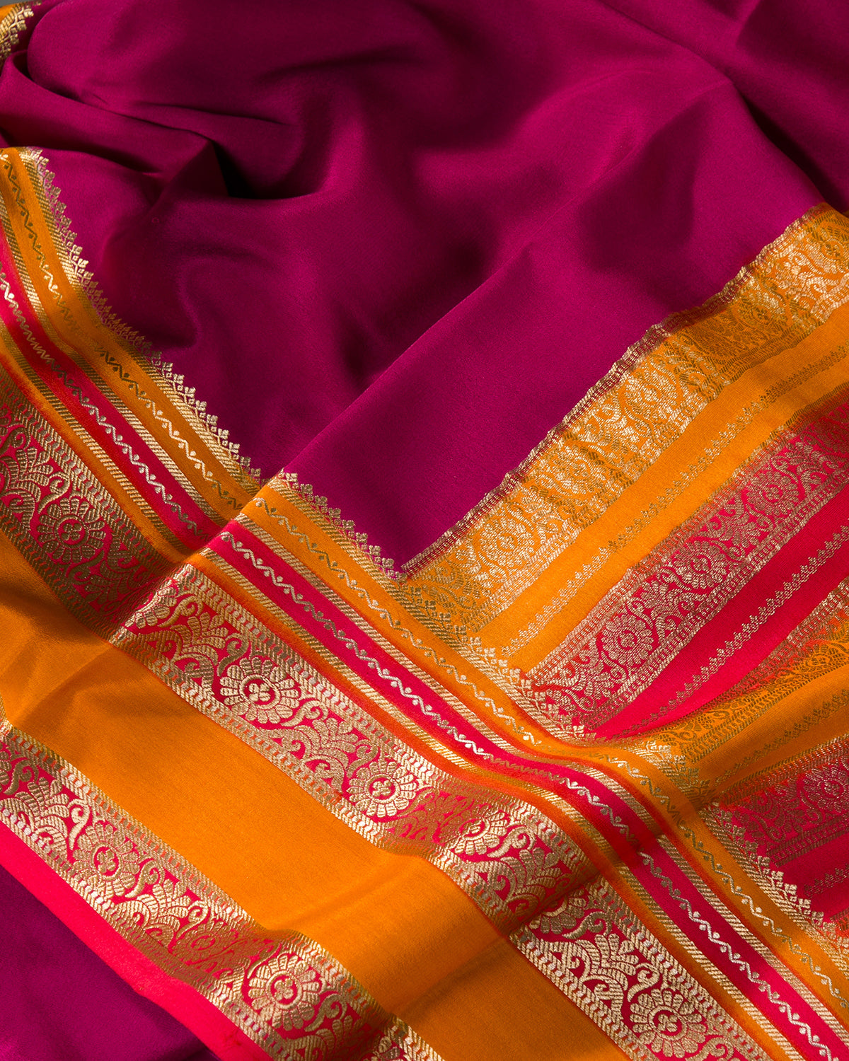 Royal Dye - Maroon and Orange Mysore Crepe Silk Saree