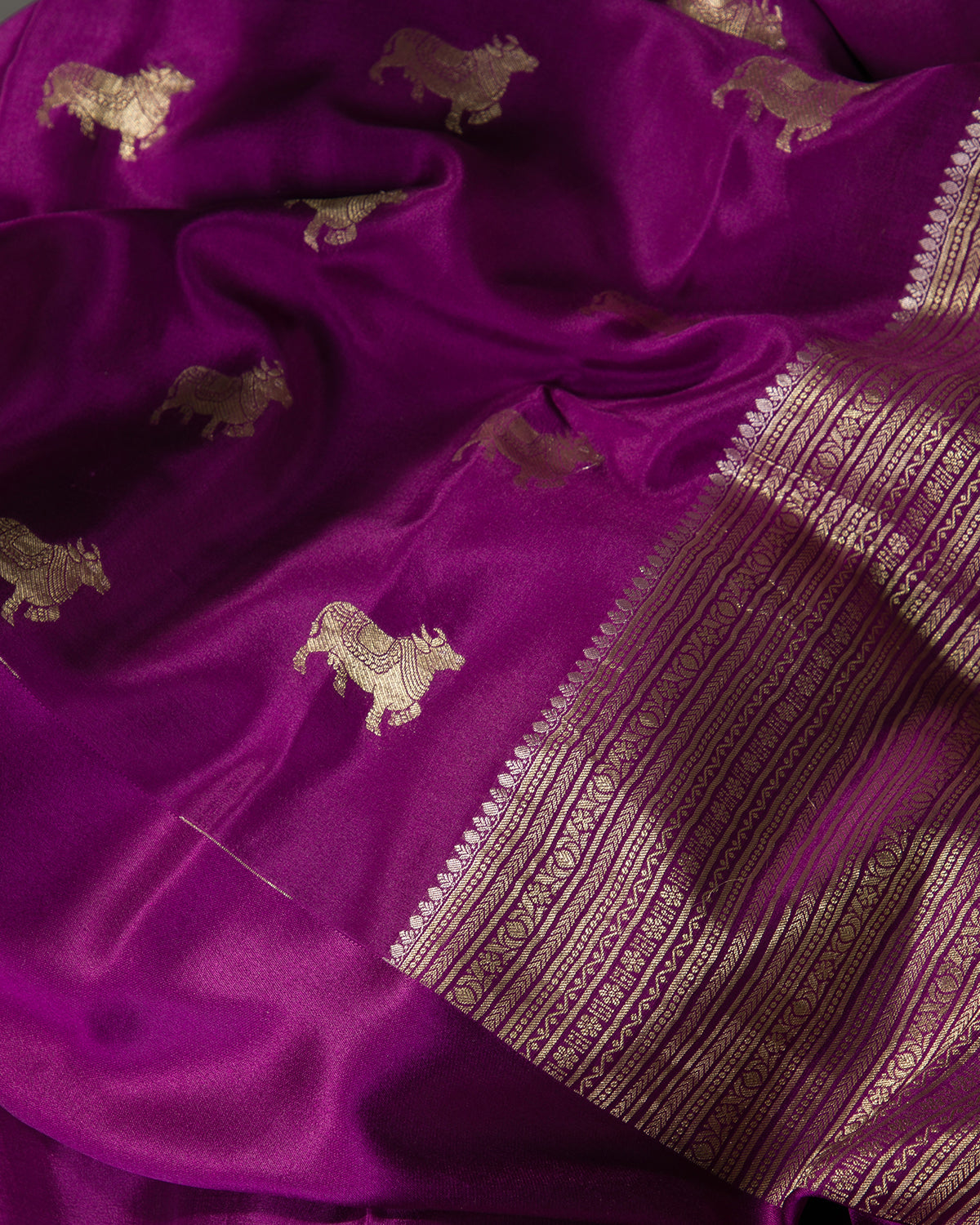 Pichwai - Wine Mysore Crepe Silk Saree