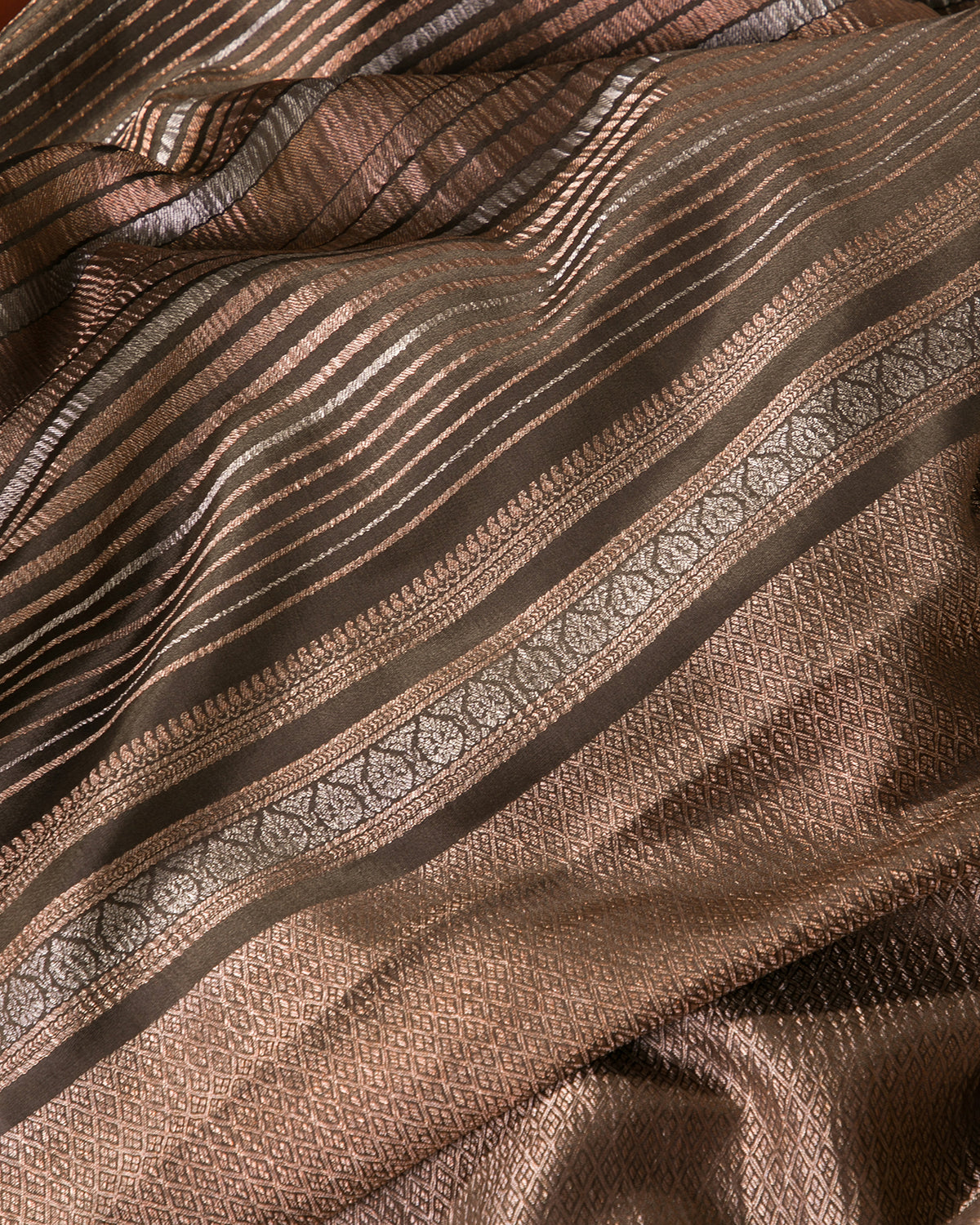 Pastel Stripes - Brown Mysore Crepe Silk Saree