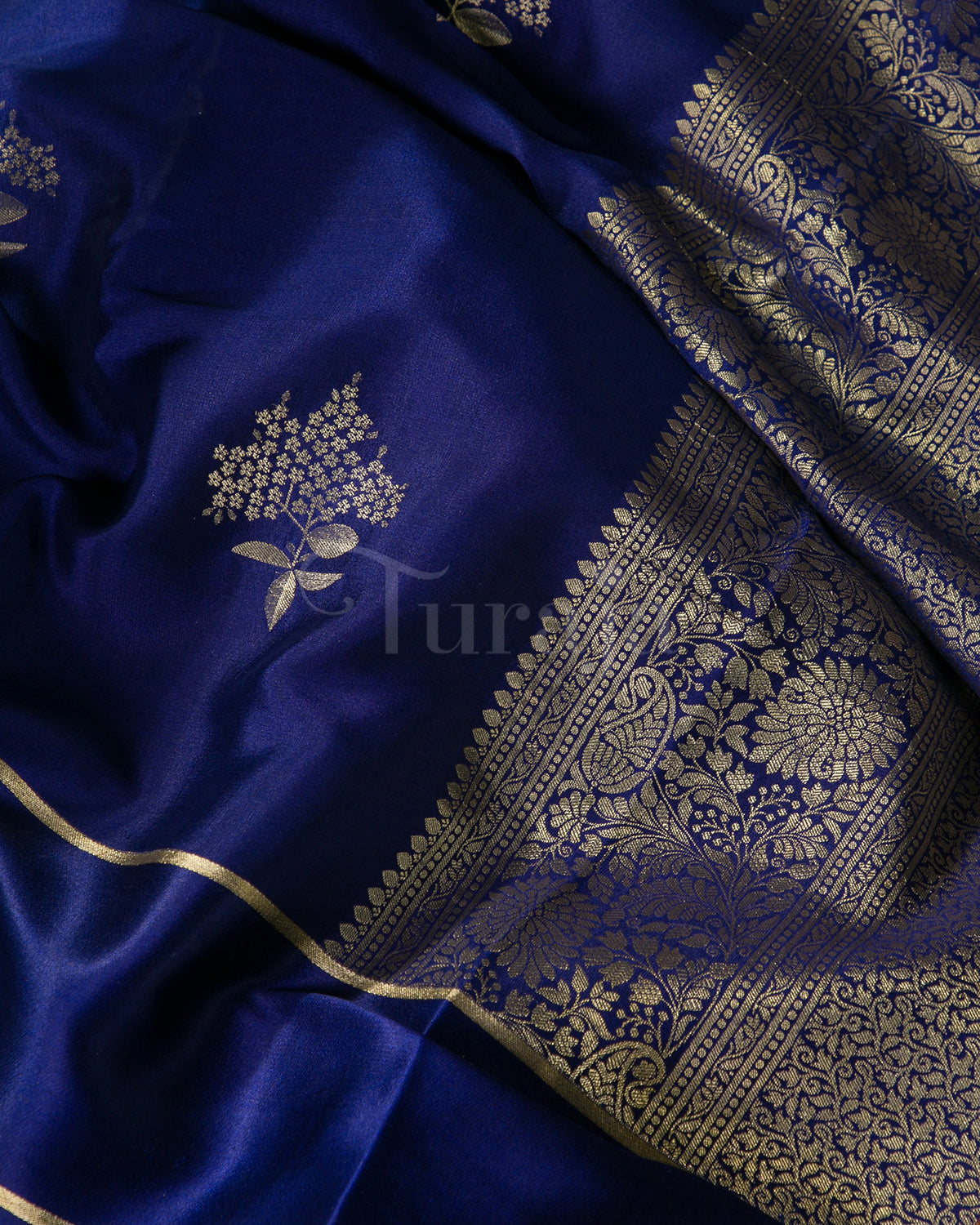 Guldasta - Navy Blue Mysore Crepe Silk Saree