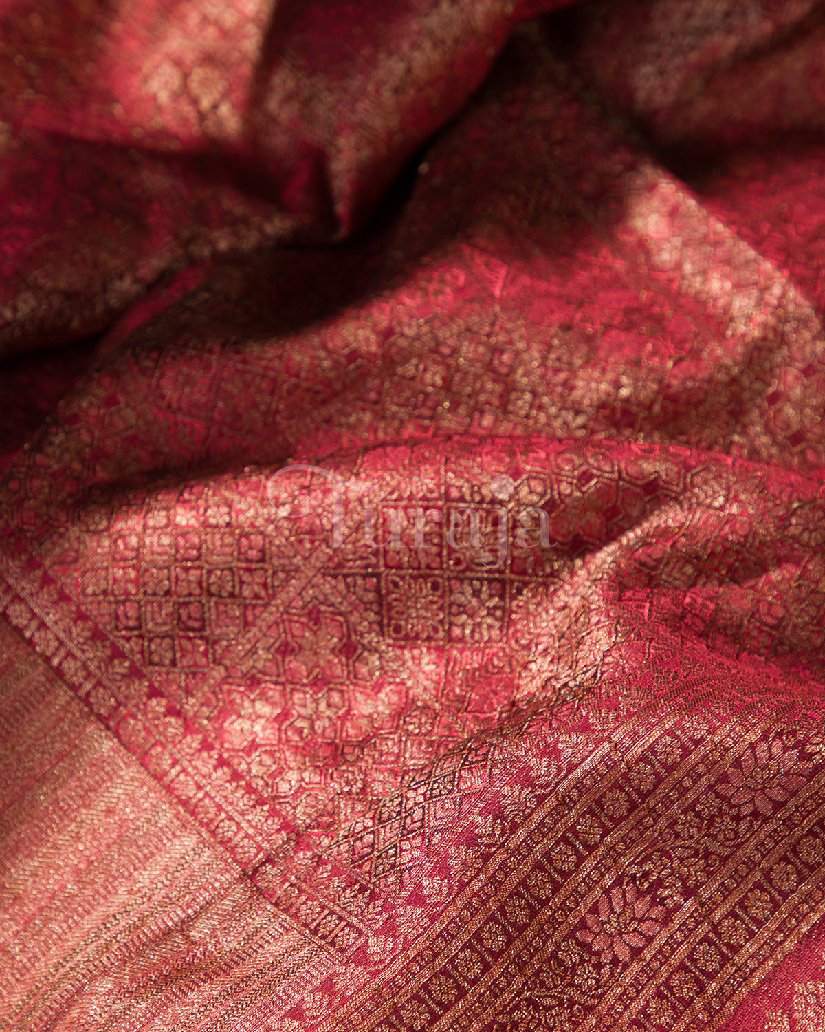 Antique Ruhani: Red Mysore Crepe Silk Saree