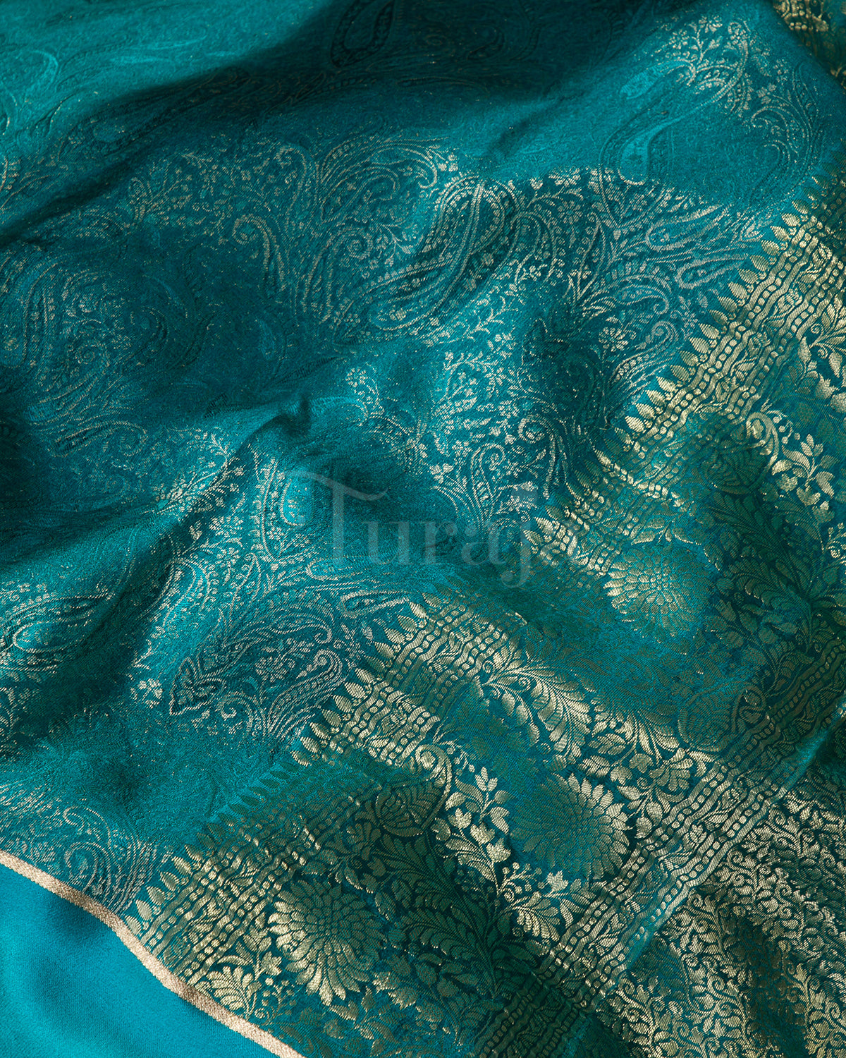 Royal Keri - Rama Blue Mysore Crepe Silk Saree