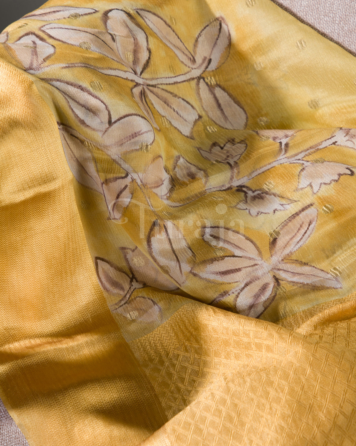 Whispering Bloom: Yellow Mysore Crepe Silk Saree