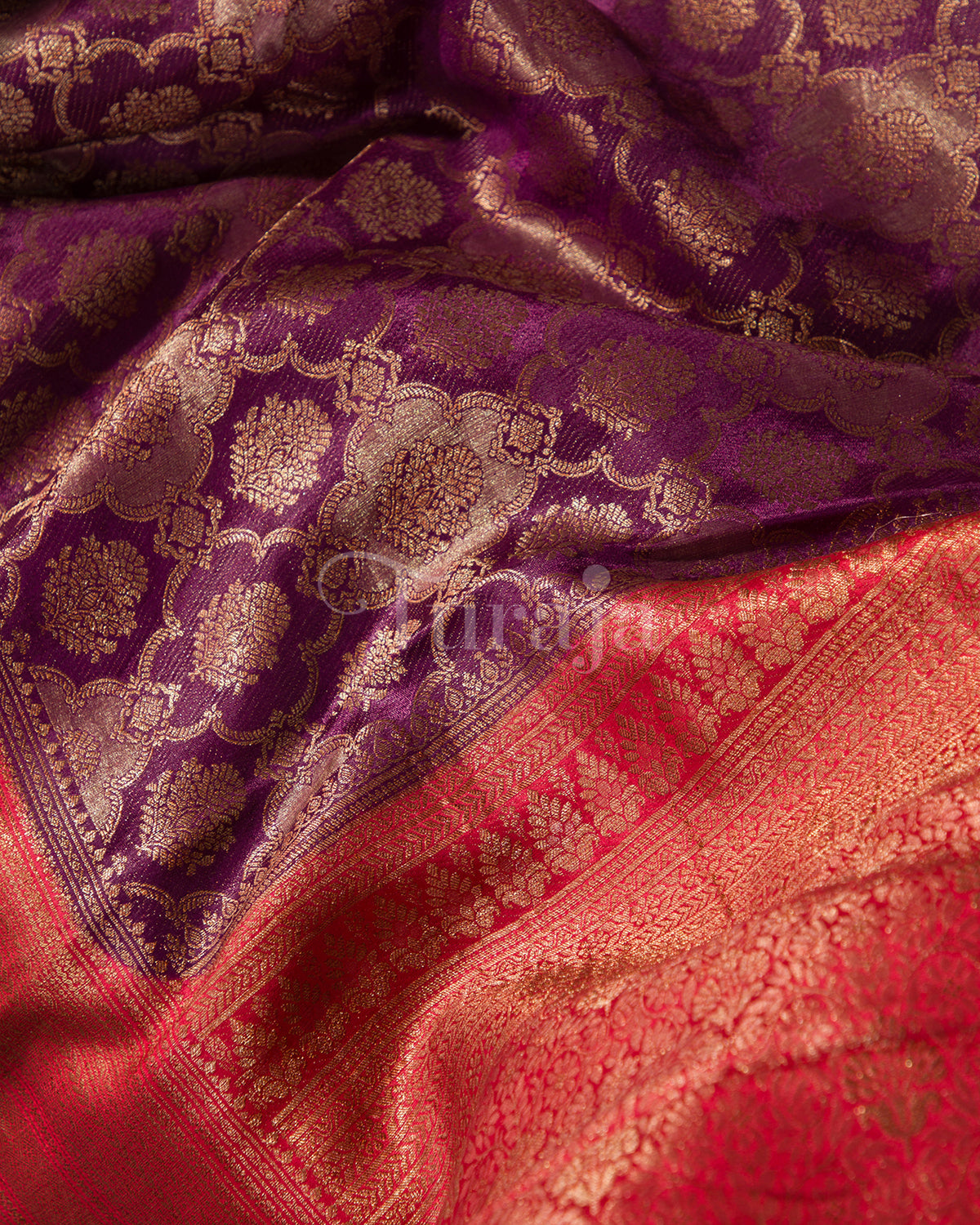 Dual Tone Brocade Contrast: Wine & Red Mysore Crepe Silk Saree-view4