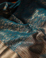 Pati Jaal Brocade: Teal Blue Mysore Crepe Silk Saree-view4