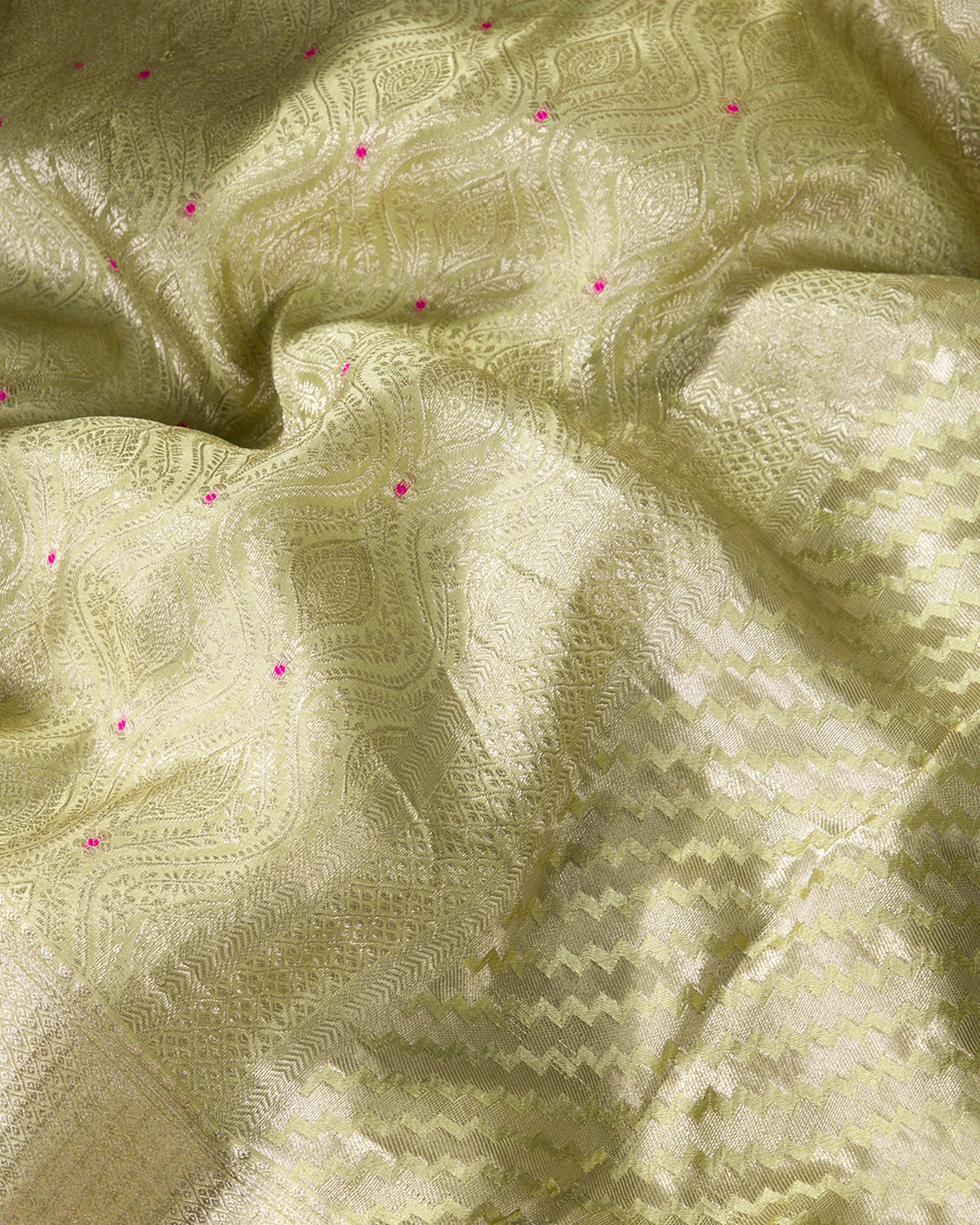 Meenakari Jaal - Pista Green Mysore Crepe Silk Saree