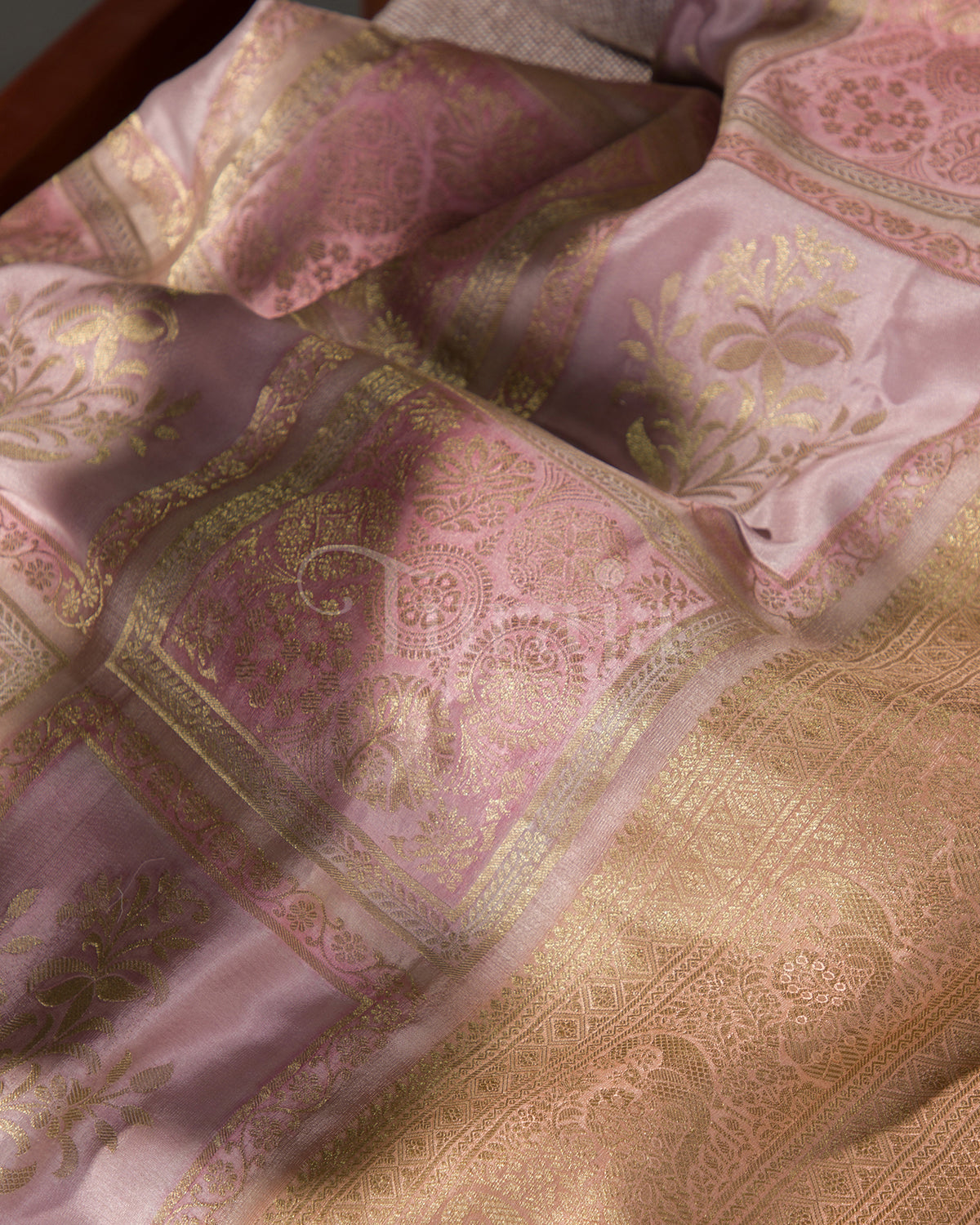 Floral Garden: Powder Pink Mysore Crepe Silk Saree