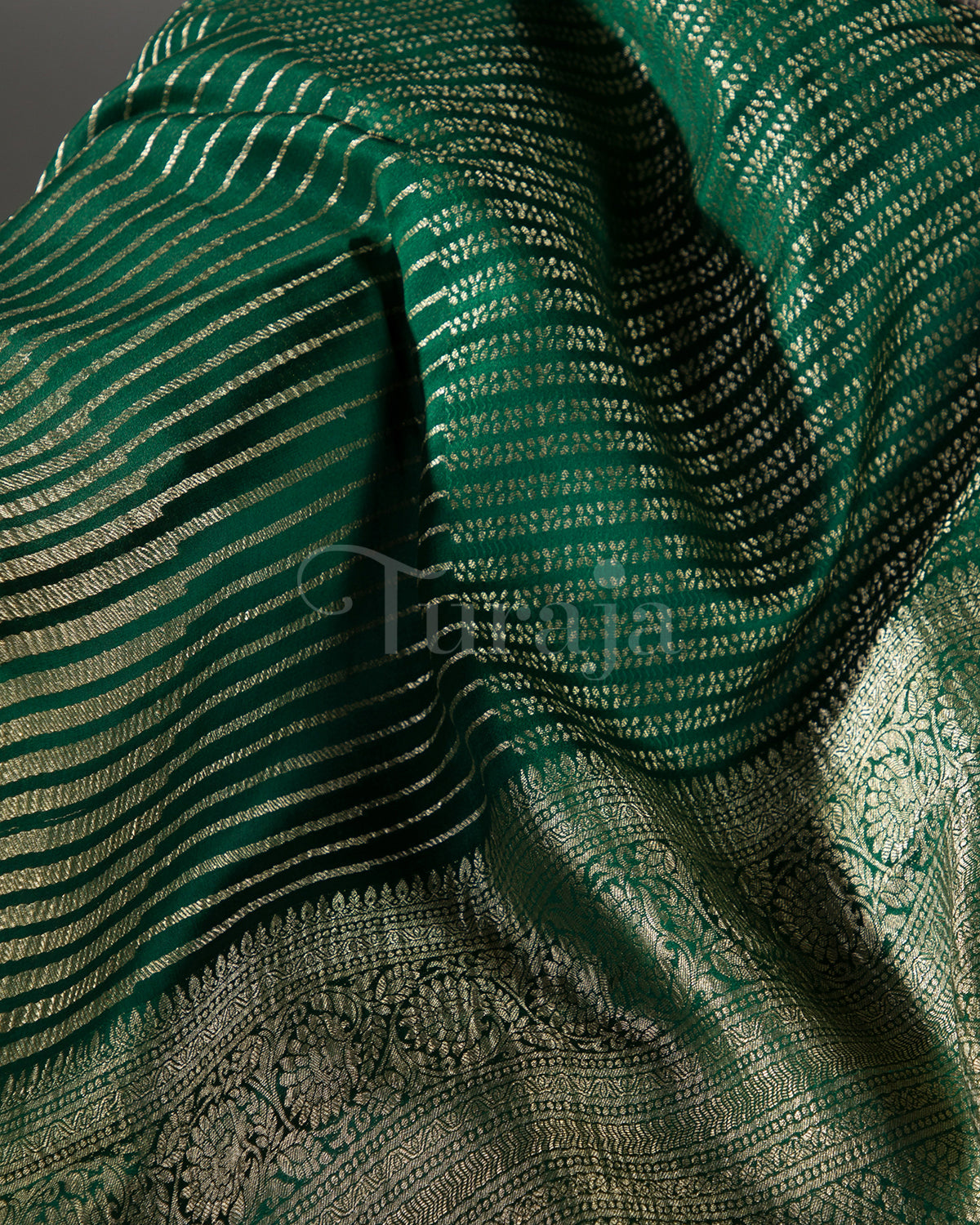 Stripes Saga: Bottle Green Mysore Crepe Silk Saree