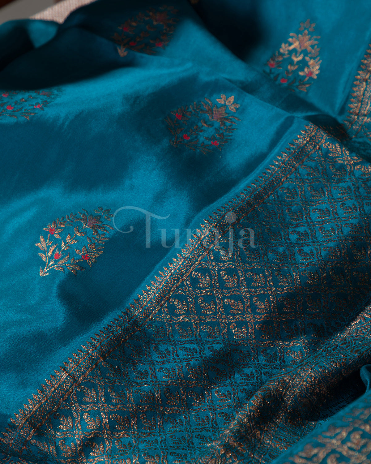 Rajnigandha: Rama Blue Mysore Crepe Silk Saree