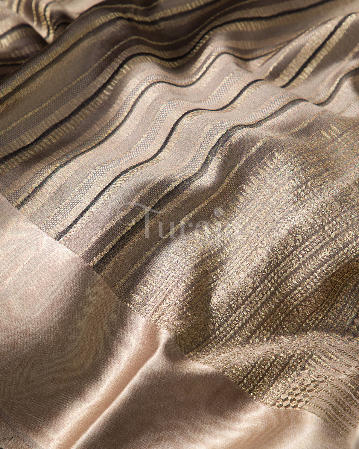 Timeless Stripes: Beige Mysore Crepe Silk Saree