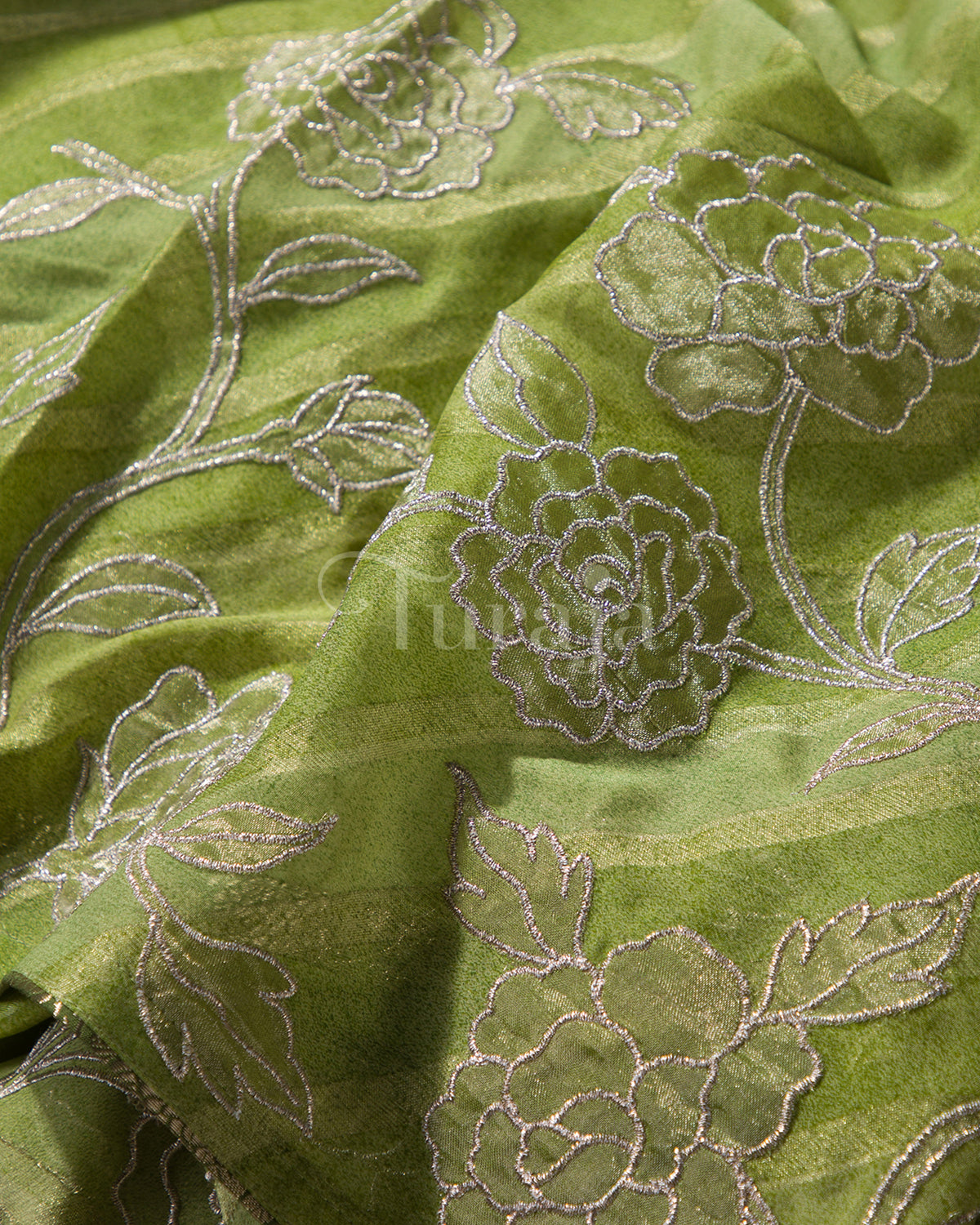 Pastel Bloom Tissue: Green Mysore Crepe Silk Saree