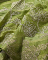Pastel Bloom Tissue: Green Mysore Crepe Silk Saree
