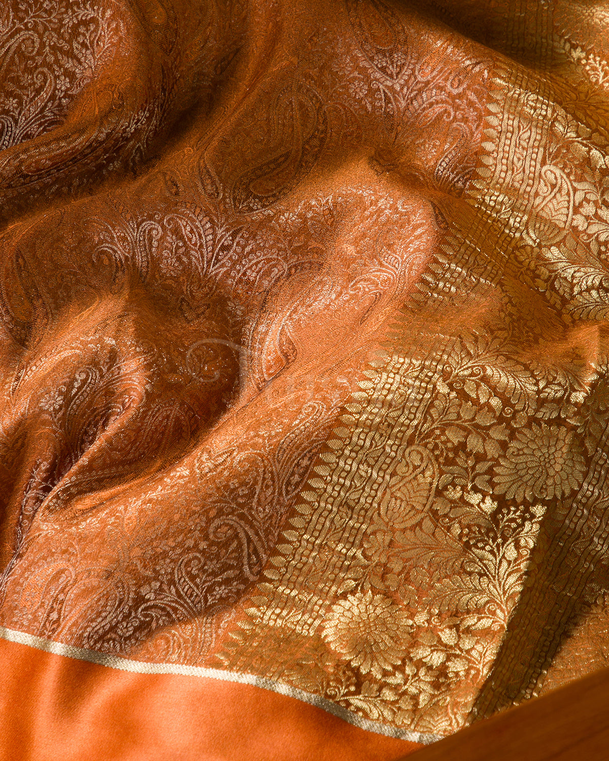 Royal Keri - Rust Orange Mysore Crepe Silk Saree