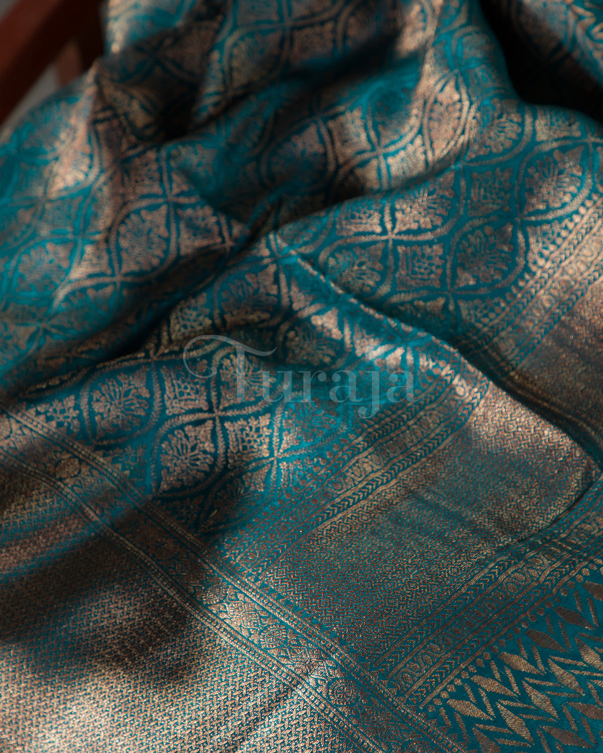 (Rashmika Mandanna Design) Saanjh: Rama Blue Brocade Mysore Crepe Silk Saree