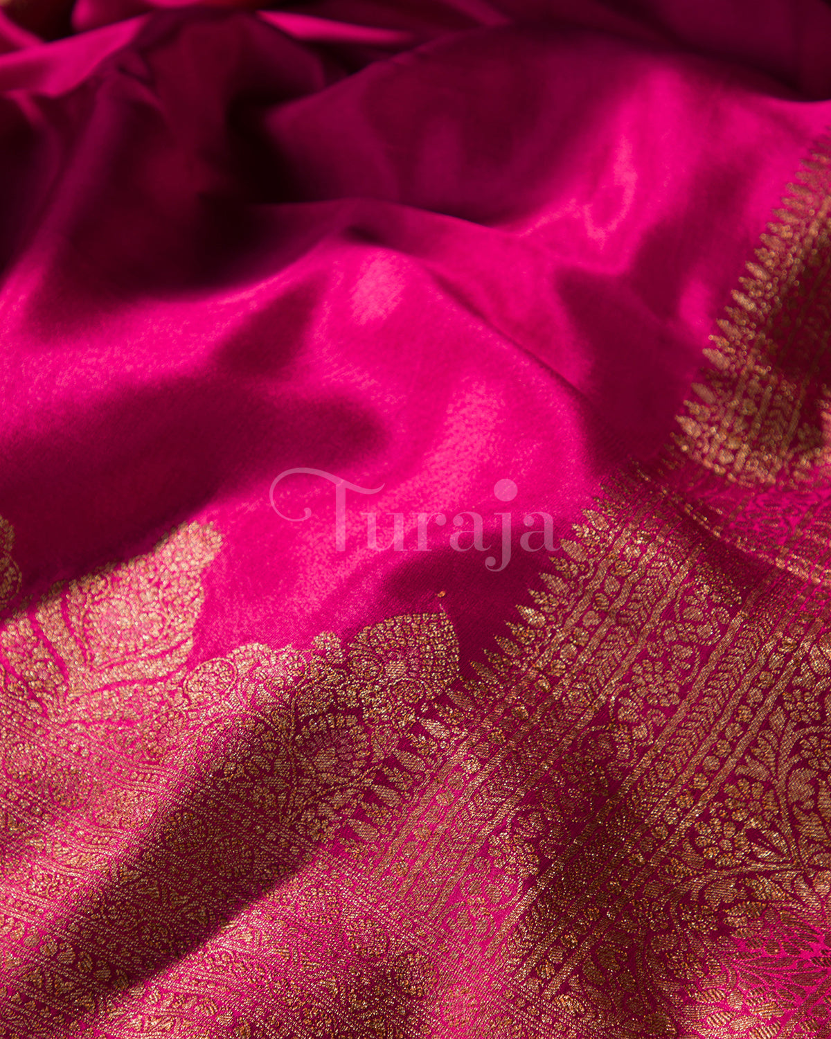 Antique Border: Rani Pink Mysore Crepe Silk Saree