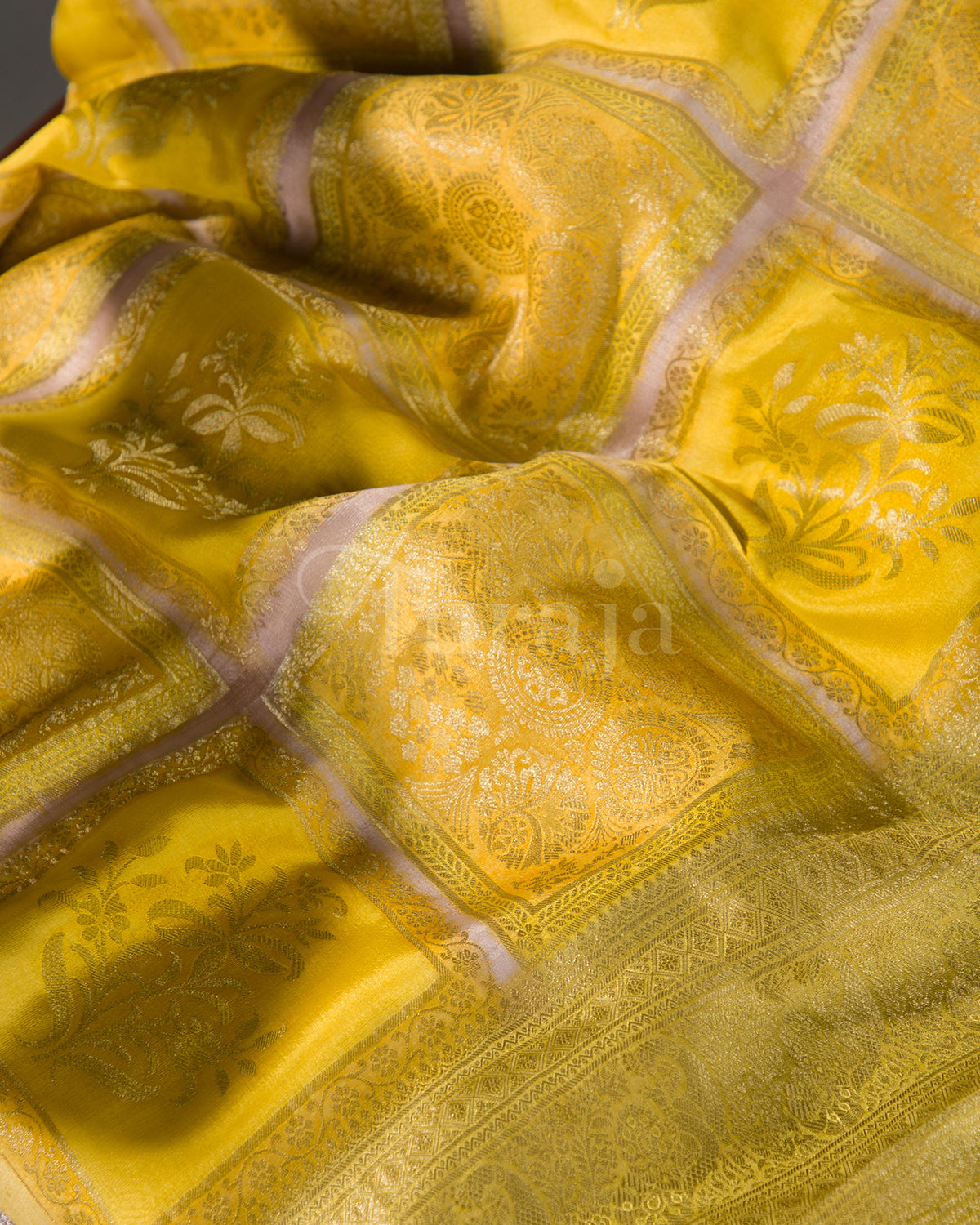 Floral Garden: Yellow Mysore Crepe Silk Saree