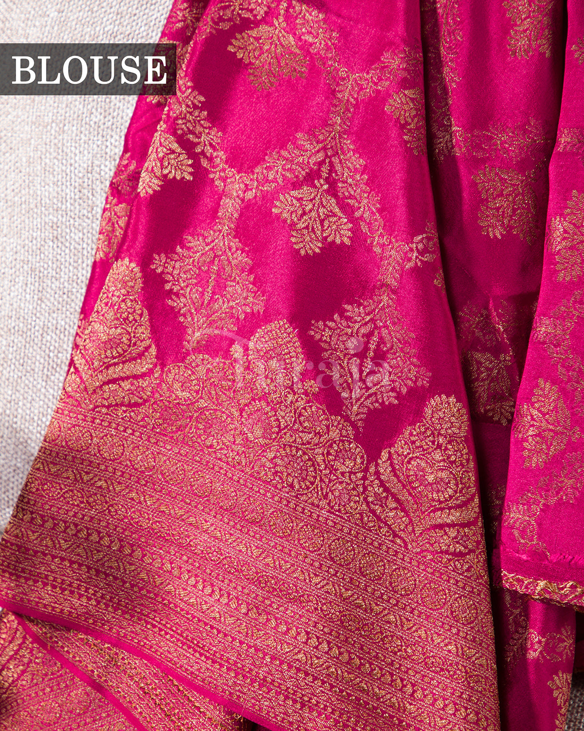 Antique Border: Rani Pink Mysore Crepe Silk Saree