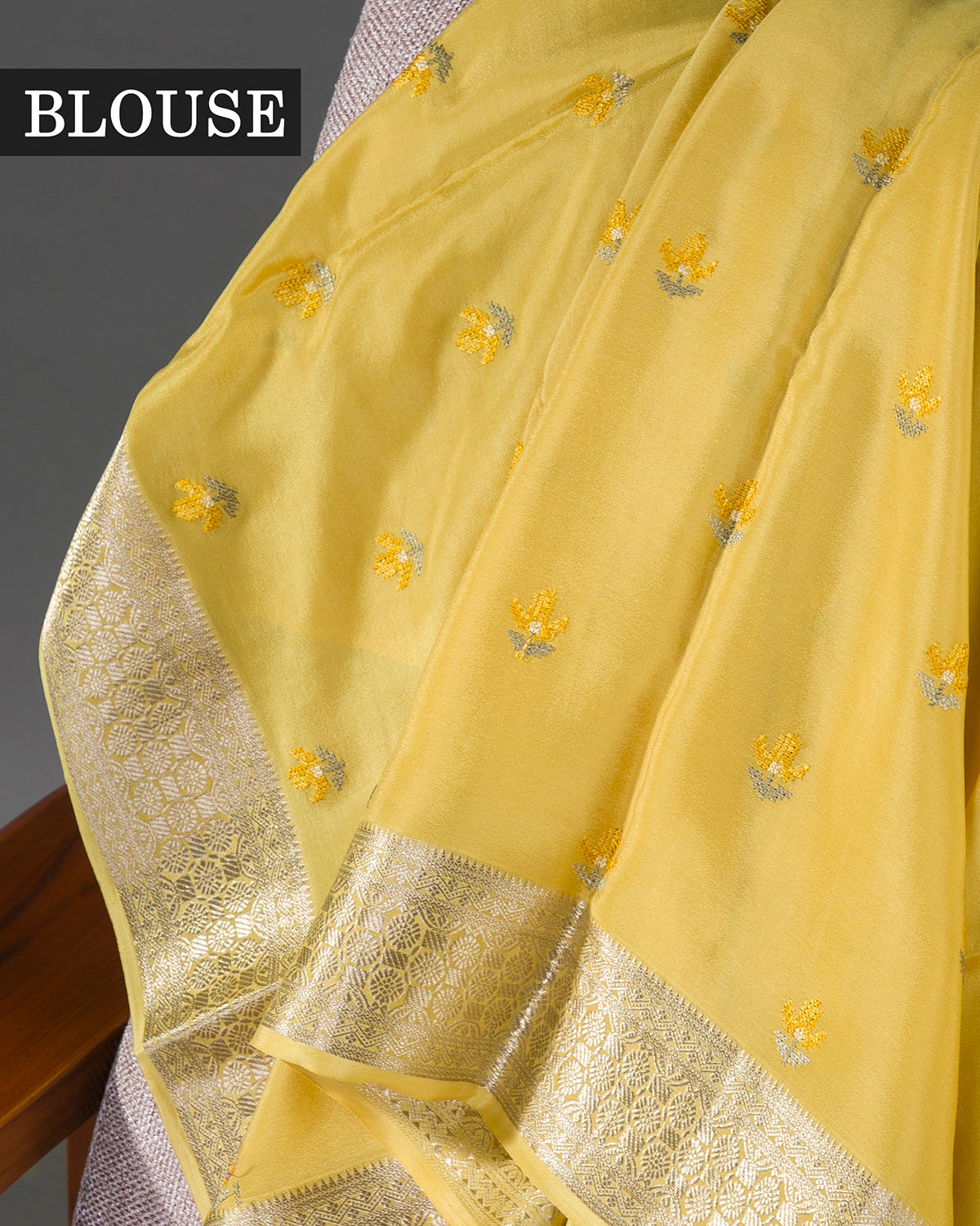 Floral Ari - Mustard Yellow Mysore Crepe Silk Saree
