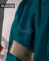 Pati Jaal Brocade: Teal Blue Mysore Crepe Silk Saree-view5