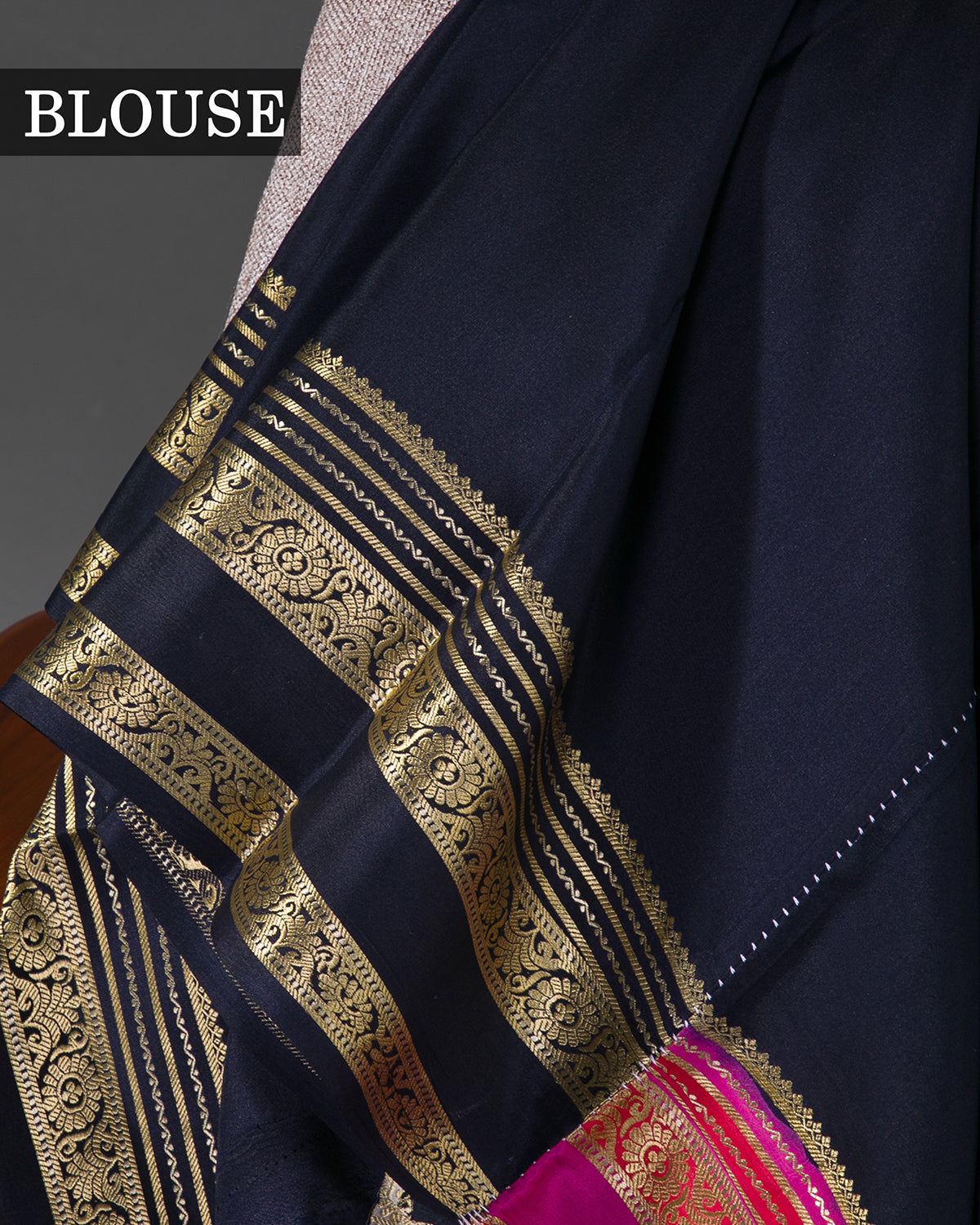 Royal Dye - Navy Blue and Rani Pink Mysore Crepe Silk Saree