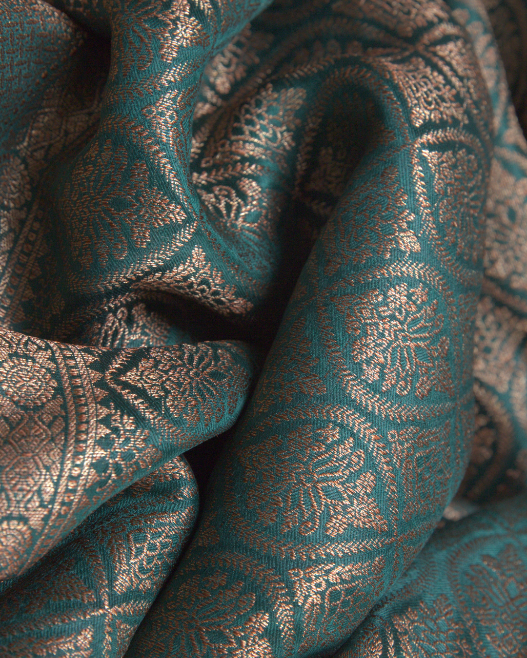 Saanjh: Bottle Green Brocade Mysore Crepe Silk Saree