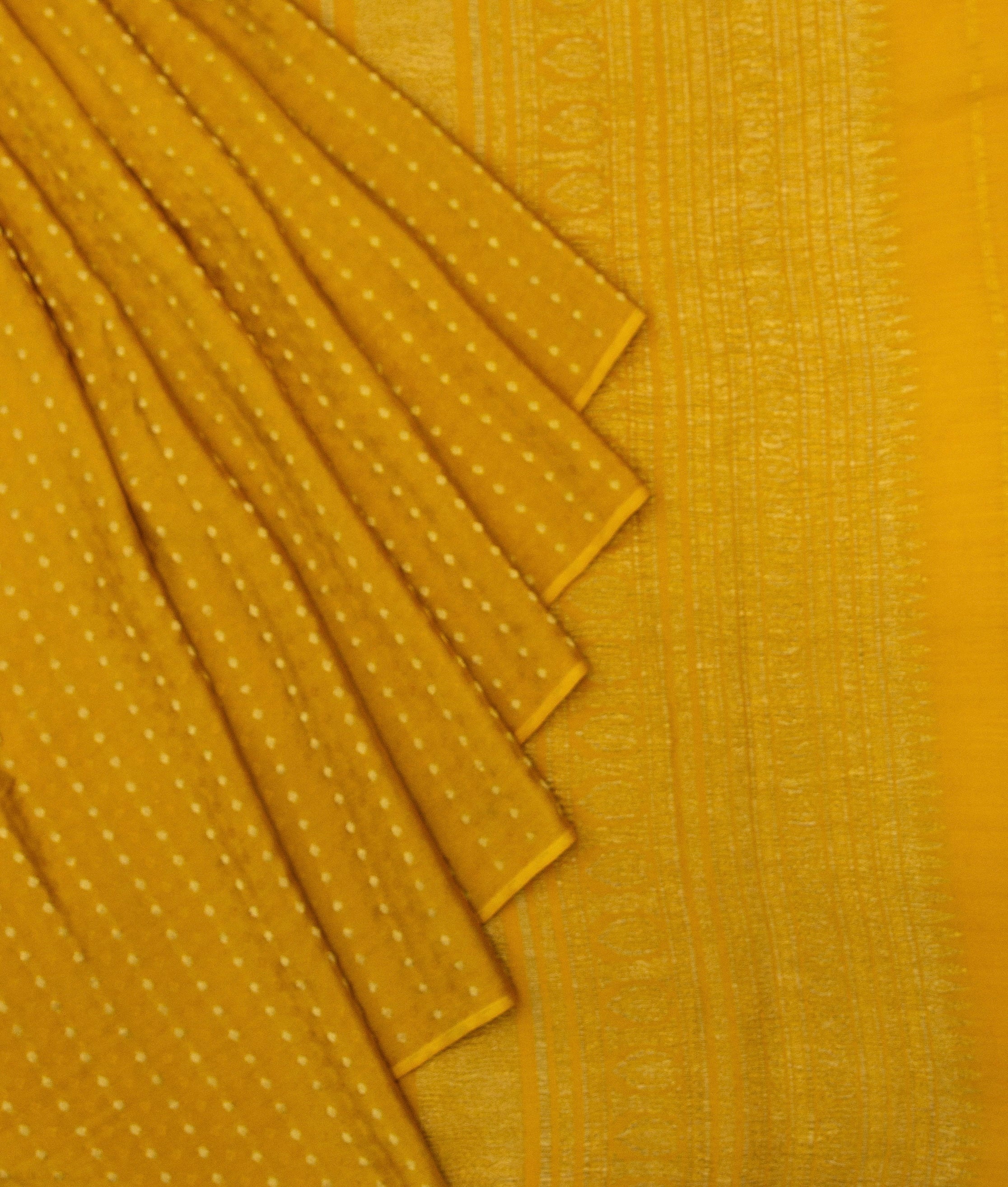 Noor: Mustard Yellow Mysore Crepe Silk Saree