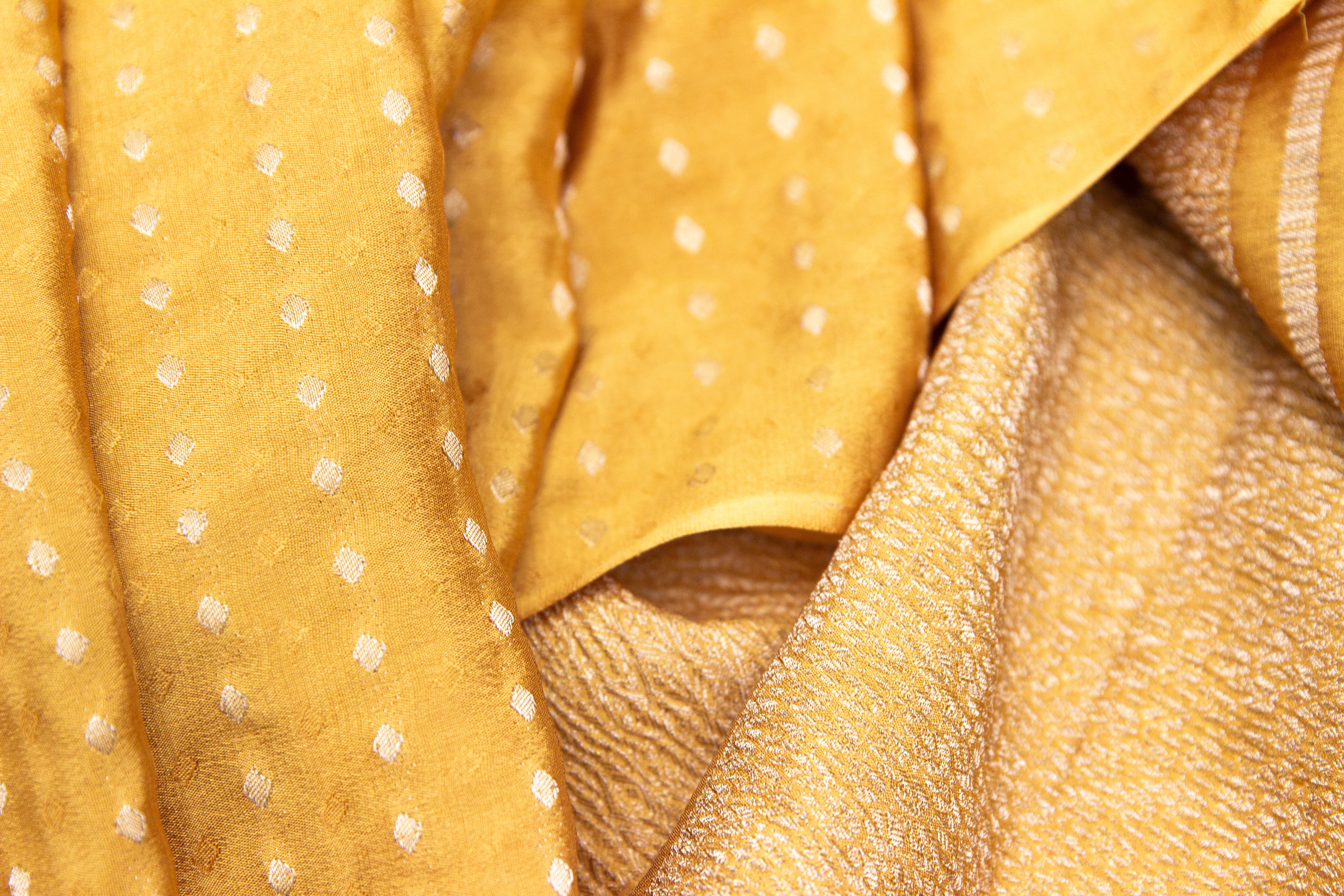 Noor: Mustard Yellow Mysore Crepe Silk Saree