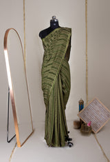 Stripes & Satin: Mehendi Green Mysore Crepe Silk Saree