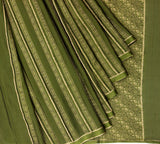 Stripes & Satin: Mehendi Green Mysore Crepe Silk Saree